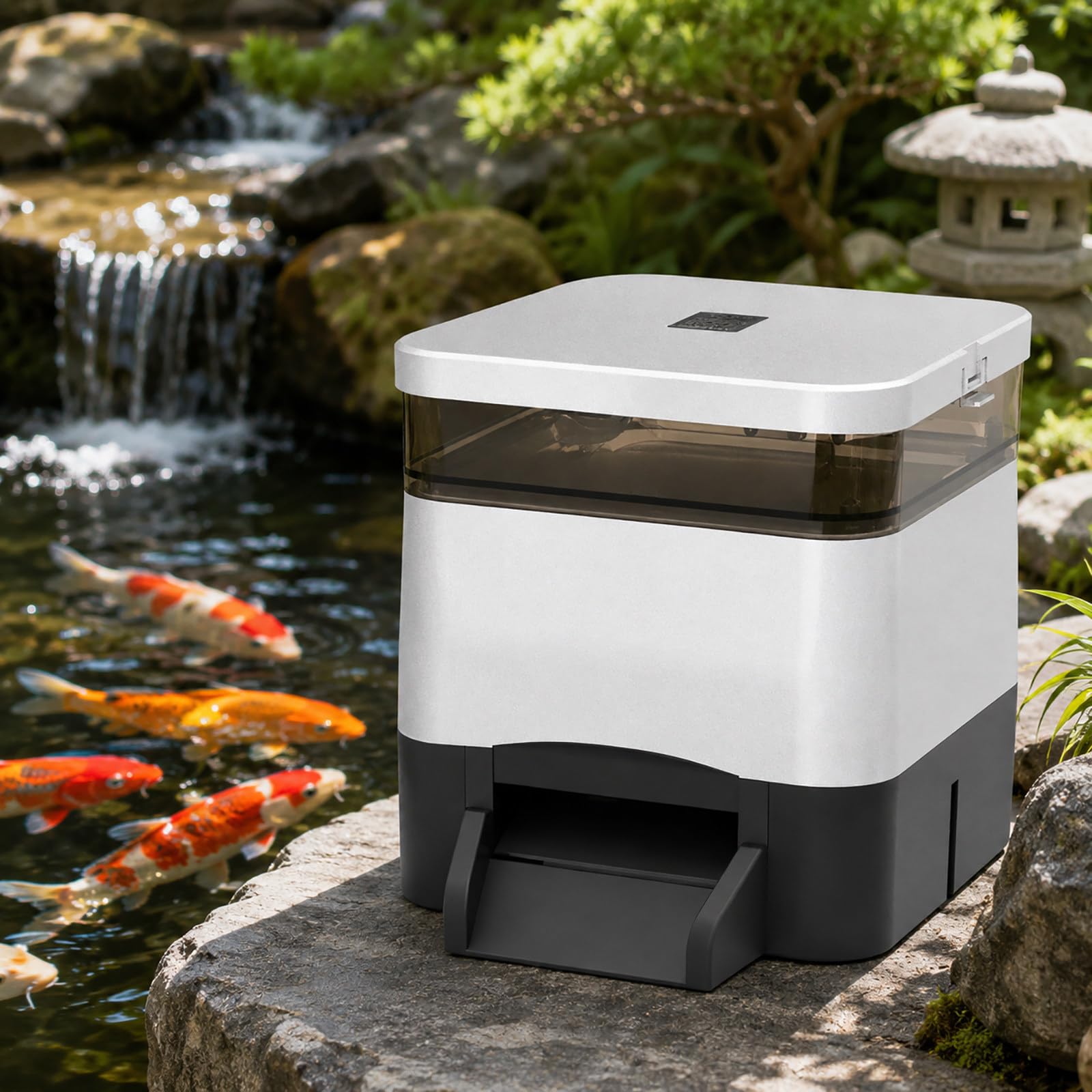 Alimentador automático para peces Koi, dispensador de alimentos para estanques de 4 litros para koi y peces dorados con 1-12 ciclos de alimentación, perfecto para jardín y estanque al aire libre