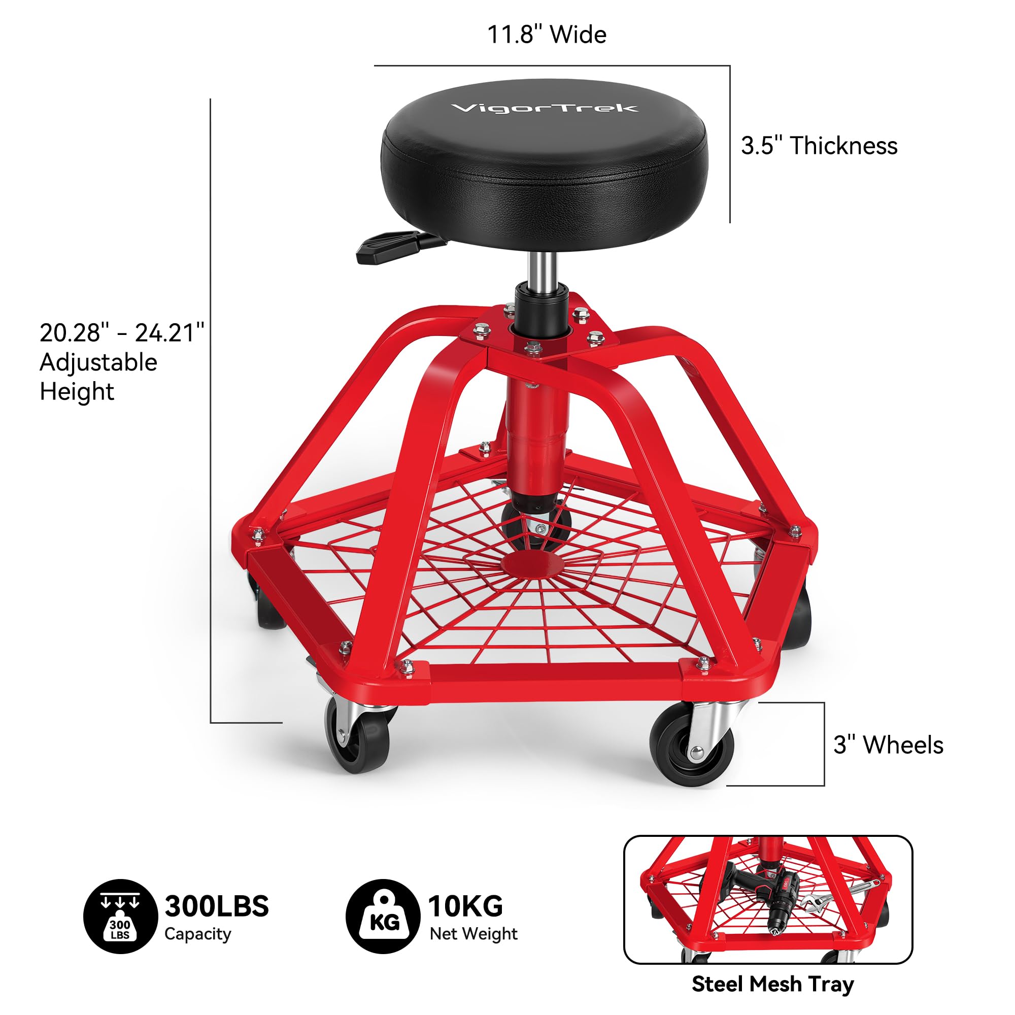 Amazon.com: VigorTrek Rolling Shop Stool with Wheels and