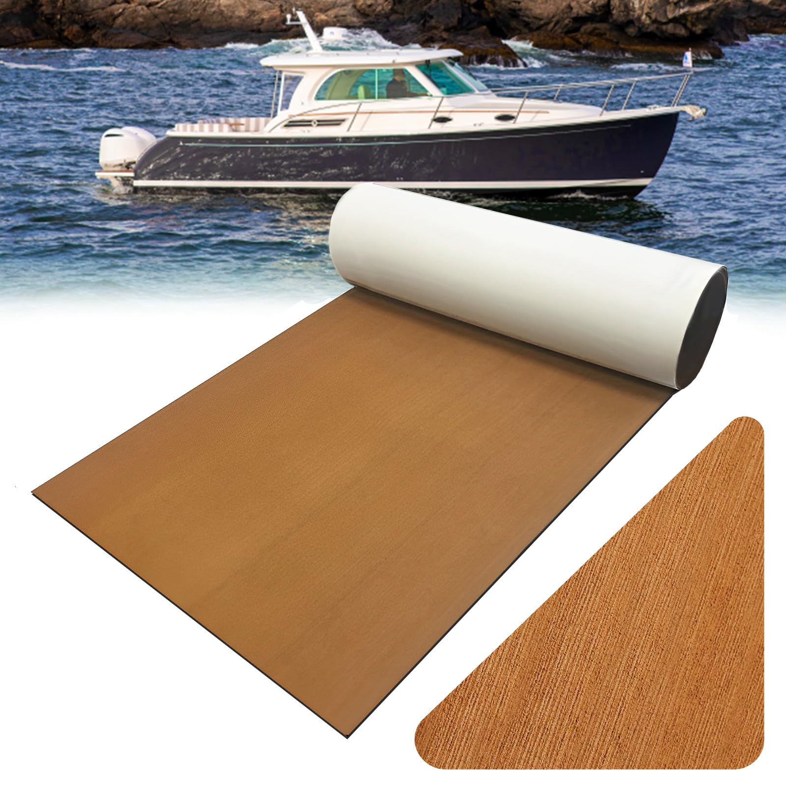 EVA Hoja de Cubierta de Yate Estera Antideslizante, Patrón de Camuflaje Teca Sintetica Barco, Antideslizante Alfombra Autoadhesiva Tapetes para Barcos, Yates, Kayak, Marina, RV
