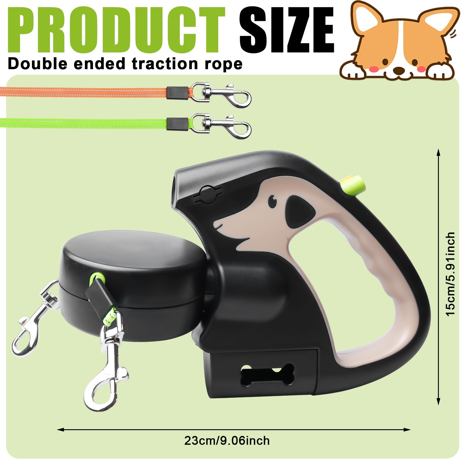 Laisses Doubles Rétractables Automatiques pour Chiens, 3M Laisses Doubles Rétractables avec Lumières LED, Double Laisse Rétractable pour 2 Chiens pour Petite Et Moyenne Taille(Brun)