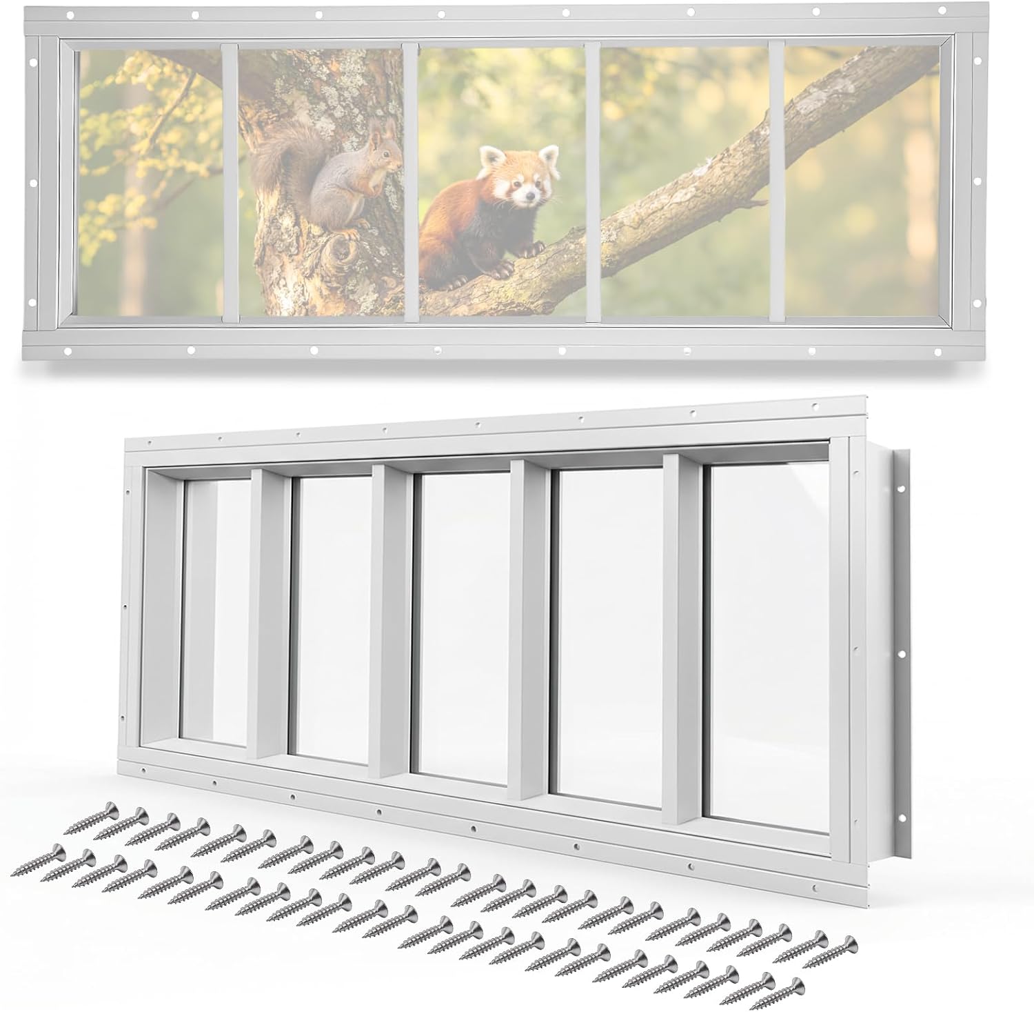 2 PCS 10'' x 29'' Shed Windows, Flush Mount Windows with Tempered Glass, Transom Windows with Screws, for Playhouses, Garages, Chicken Coops, White