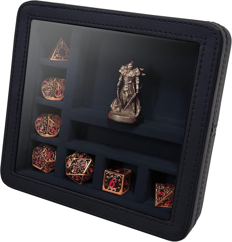 Forged Dice Co. RPG Character Shrine Display Case for Dice and DND Miniatures - Includes Travel Dice Tray and Display Lid - Compatible with Dungeons and Dragons Dice and Miniatures - Black