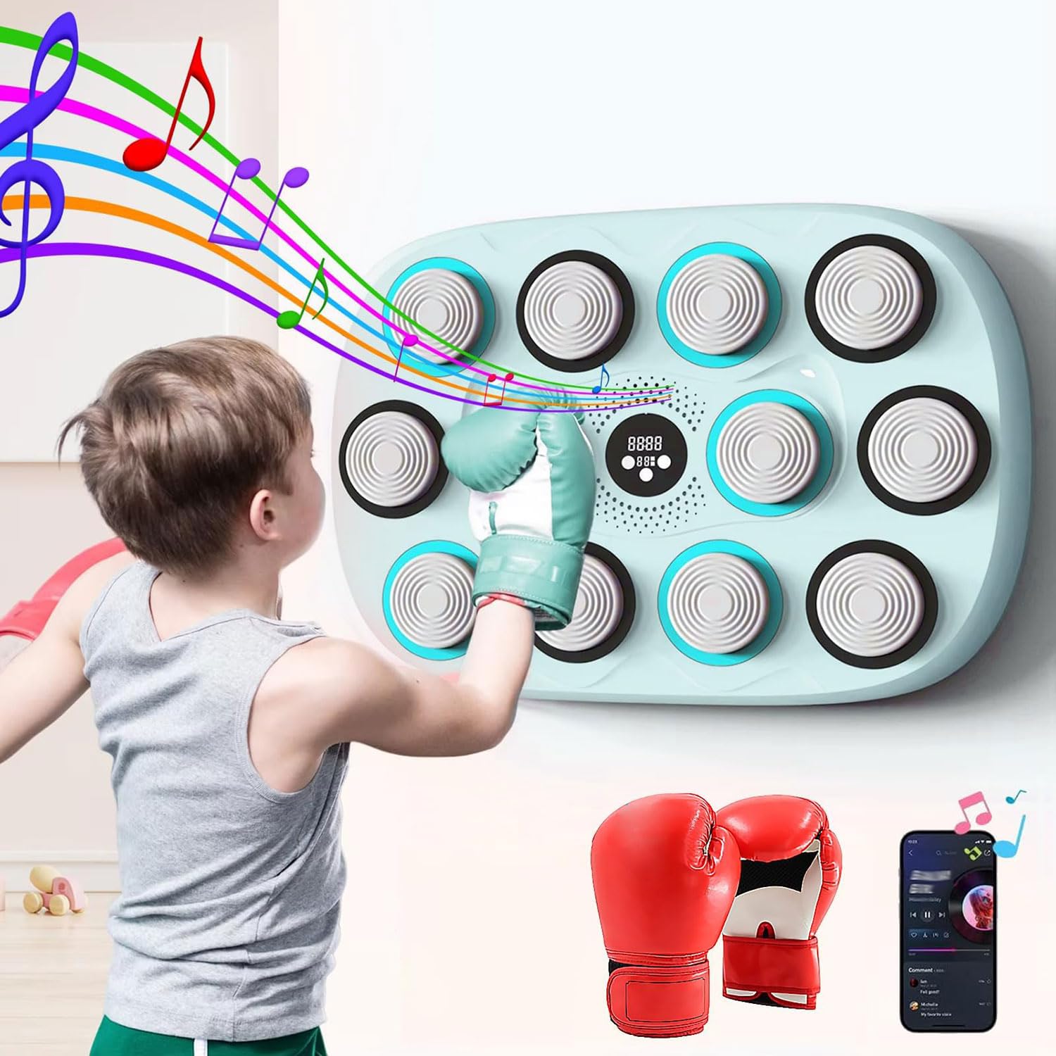 Machine de boxe musicale intelligente murale avec capteur Bluetooth et vitesse réglable