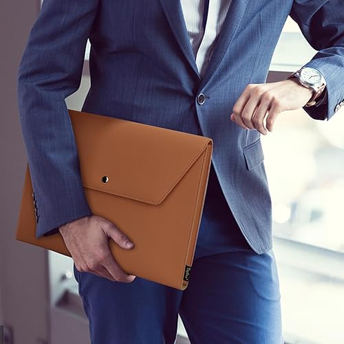 Miniatura 7 de Toplive Carpeta de documentos de piel sintética impermeable A4, organizador de carpetas de sobres de doble capa con 8 portatarjetas y 2 soportes