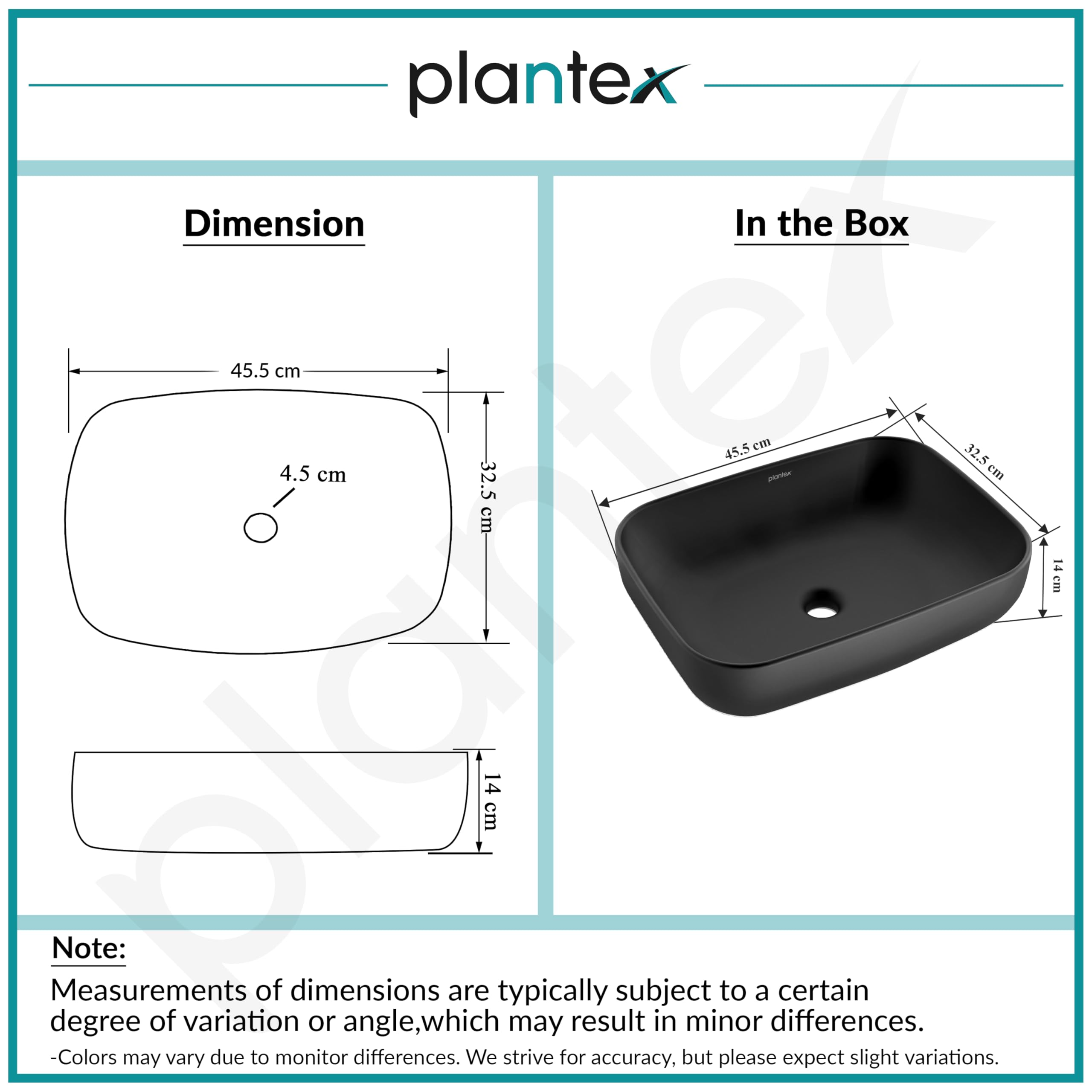 Plantex Ceramic Black Wash Basin for Bathroom/Table Top Basin/Washbasin for Bathroom (Matt Black - 18 x 13 x 5.5 Inch) 1