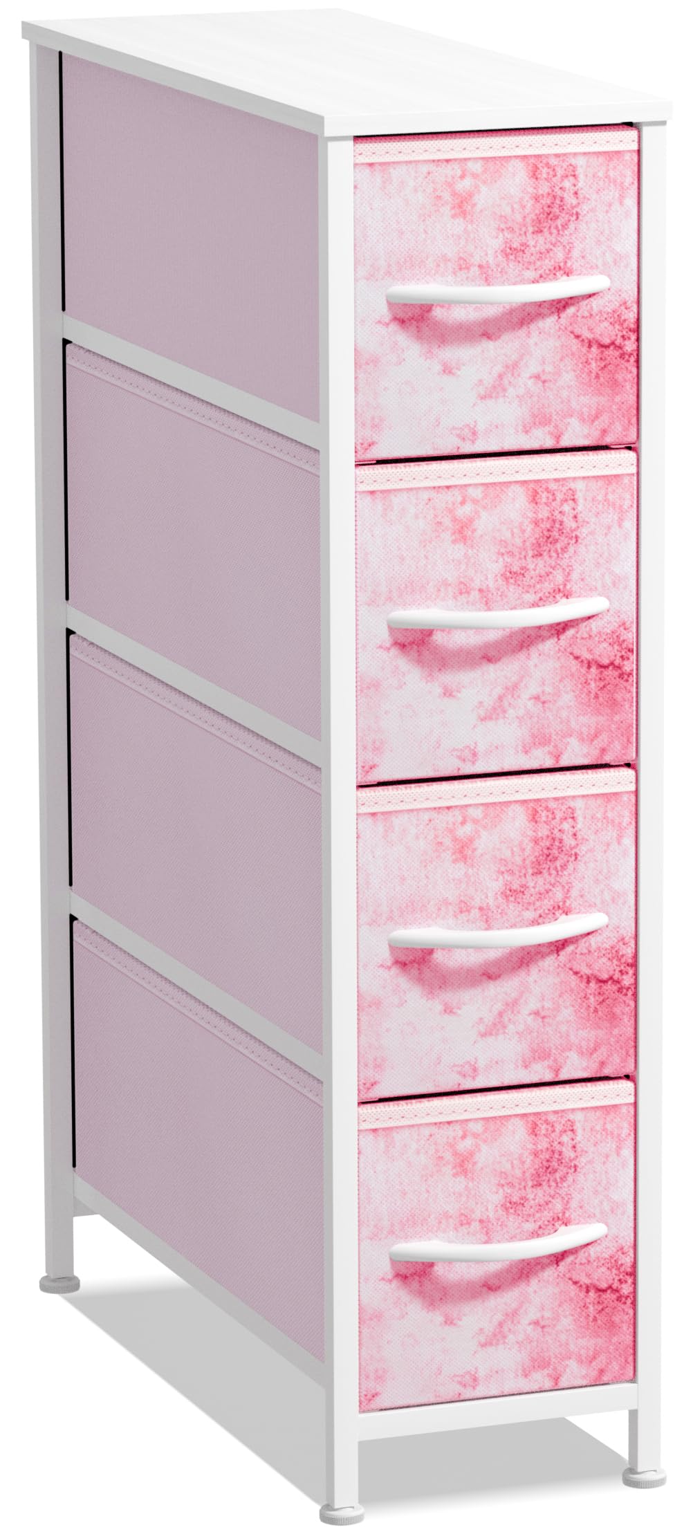 Sorbus Kids Narrow Dresser with 4 Drawers - Vertical Slim Storage Chest of Drawers with Steel Frame, Wood Top & Easy Pull Fabric Bins for Small Spaces