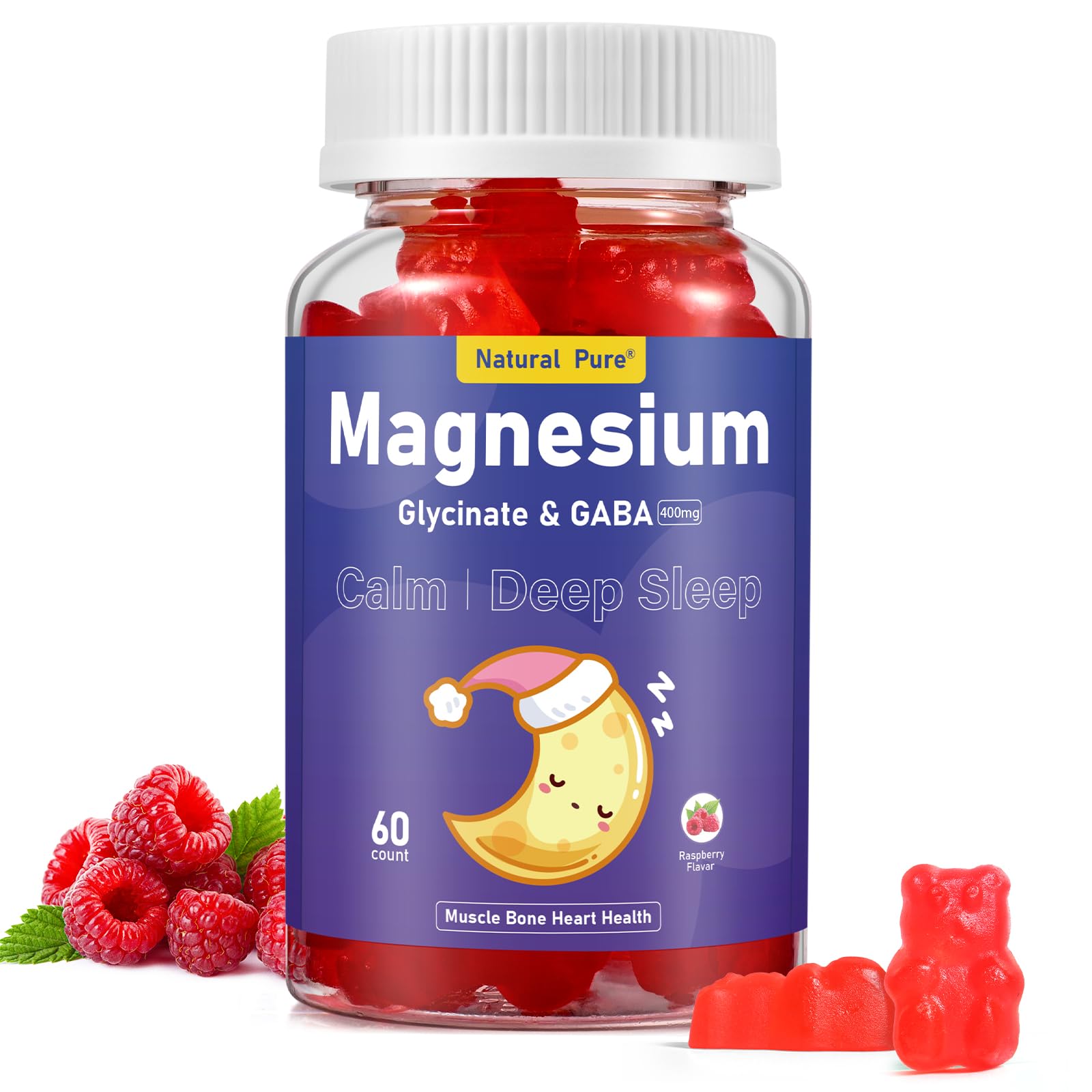 Magnesium Glycinate Gummies with GABA for Clam and Bed Time 400mg Sugar Free Magnesium Glycinate Supplement with Vitamin D, B6, and CoQ10 for Calm & Bed Time for Kids Adults