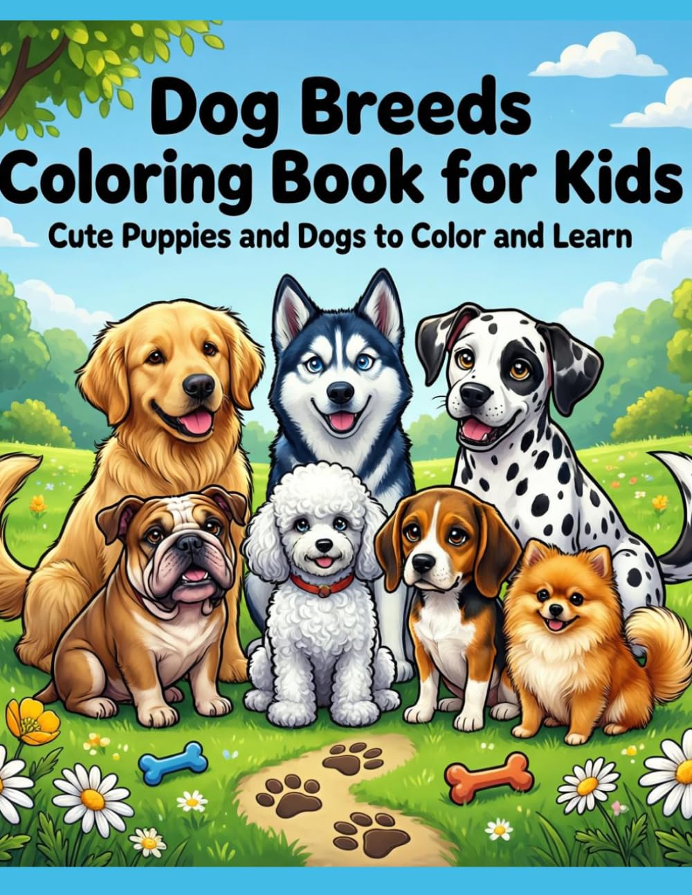 Dog Breeds Coloring Book for Kids: Cute Puppies and Dogs to Color and Learn | Fun and Easy Coloring Pages for Young Dog Lovers