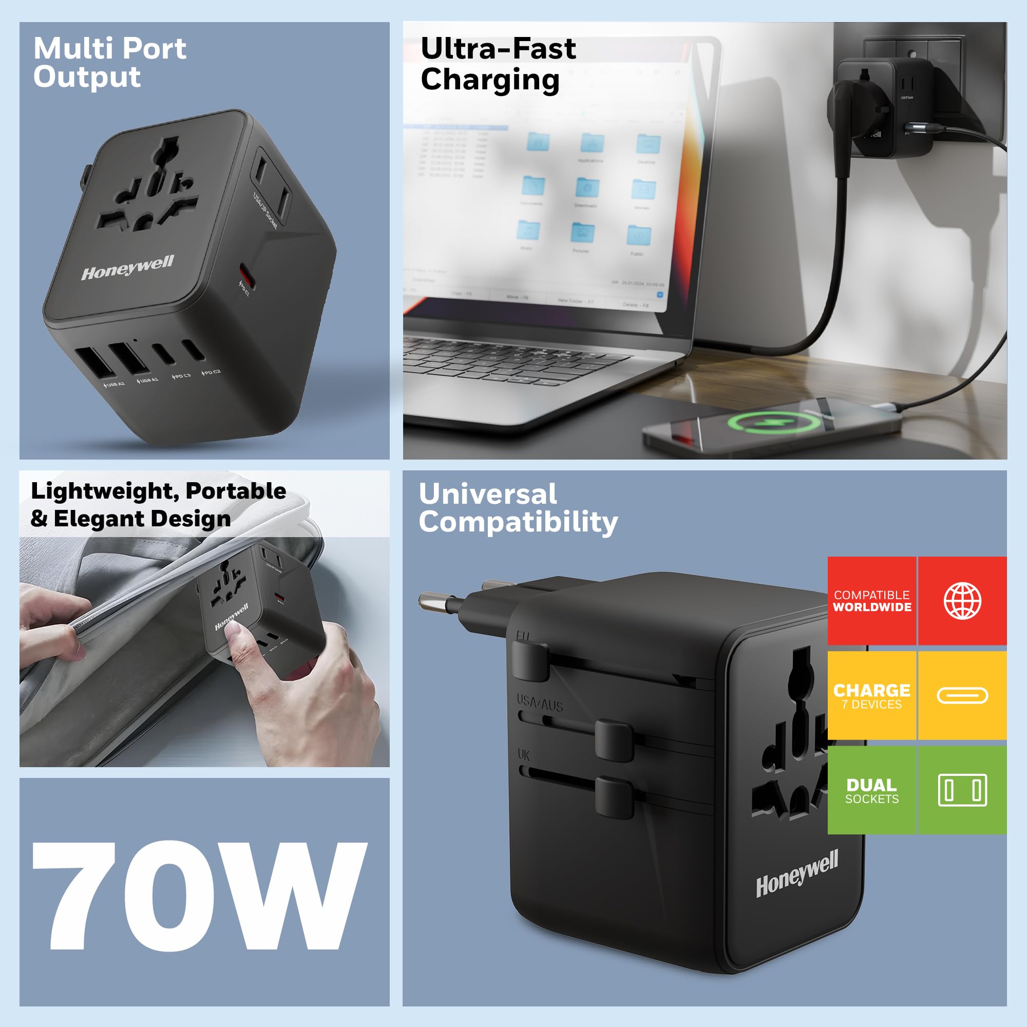 Honeywell Universal Travel Adapter - 7-in-1 Charging -2