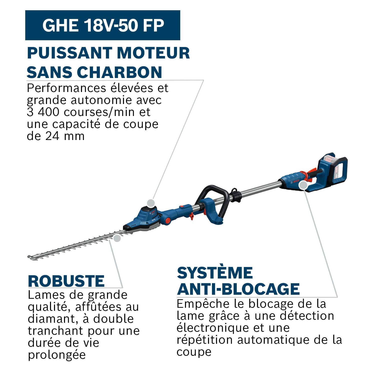 Bosch Pro Taille-haies sur perche sans-fil GHE18V-50 FP sans batt./chargeur