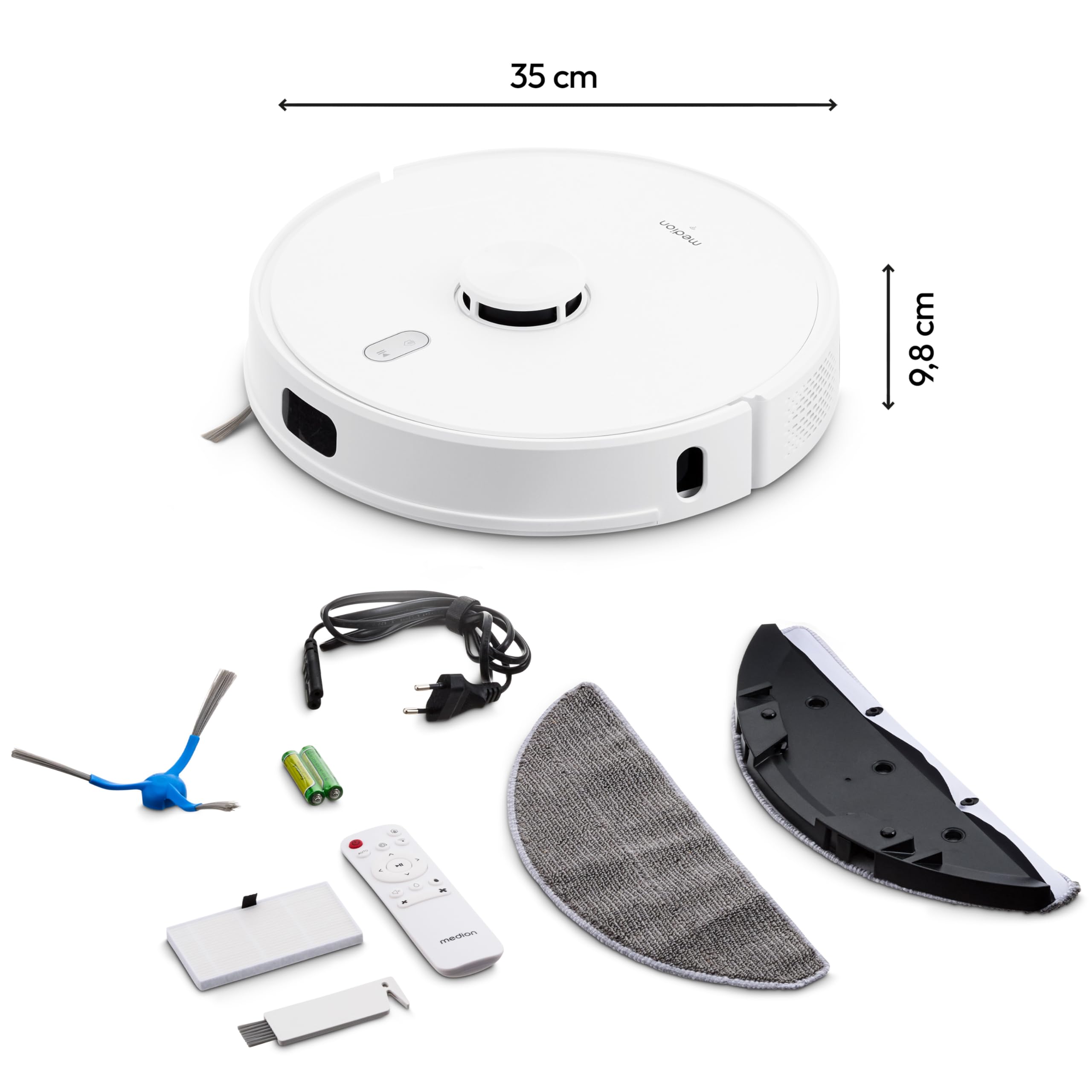 MEDION Saugroboter mit Lasernavigation und Wischfunktion X41 SW (Starke 8000Pa Saugkraft, 2in1 Roboterstaubsauger, präzise Kartenerstellung, Go & No Go Bereiche, mehrere Etagen)