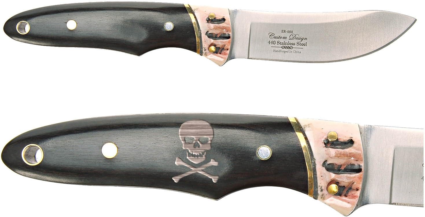 NDZ Performance Elkridge 3.25 Trailing Point Fixed Blade Knife Full-Tang Bolster Skull Crossbones 3