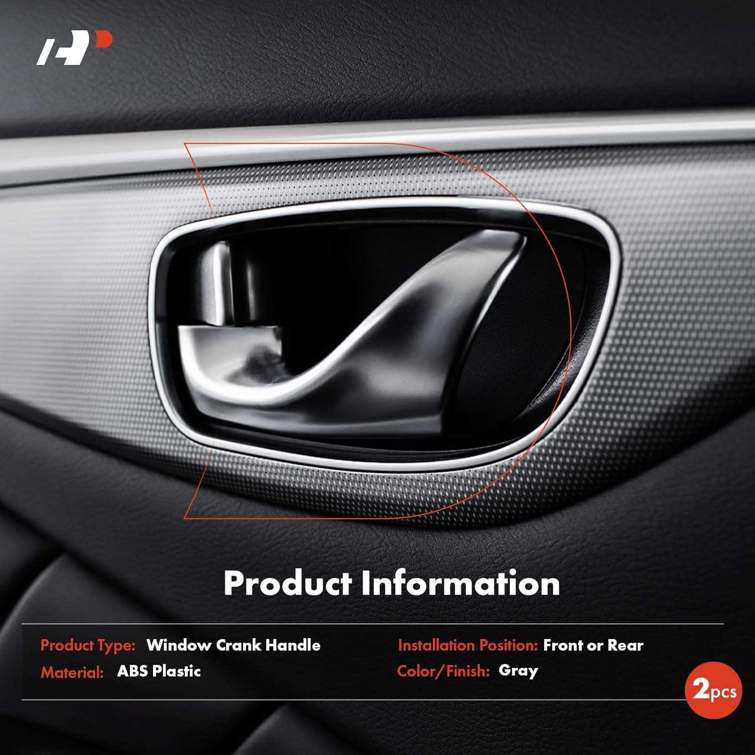 A-Premium Inside Window Crank Handles Compatible with Jeep Wrangler & Dodge Ram 1500 2500, B1500, B2500, B3500, Durango, Ram 1500 Van & Mitsubishi Raider, Textured Gray, 2-PC Set, Front or Rear Side