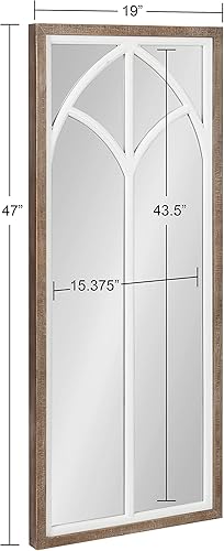 Miniatura 5 de Kate and Laurel Gothard - Espejo alto enmarcado, 19 x 47, marrón rústico y blanco, decoración de pared con revestimiento de arco gótico de ventana