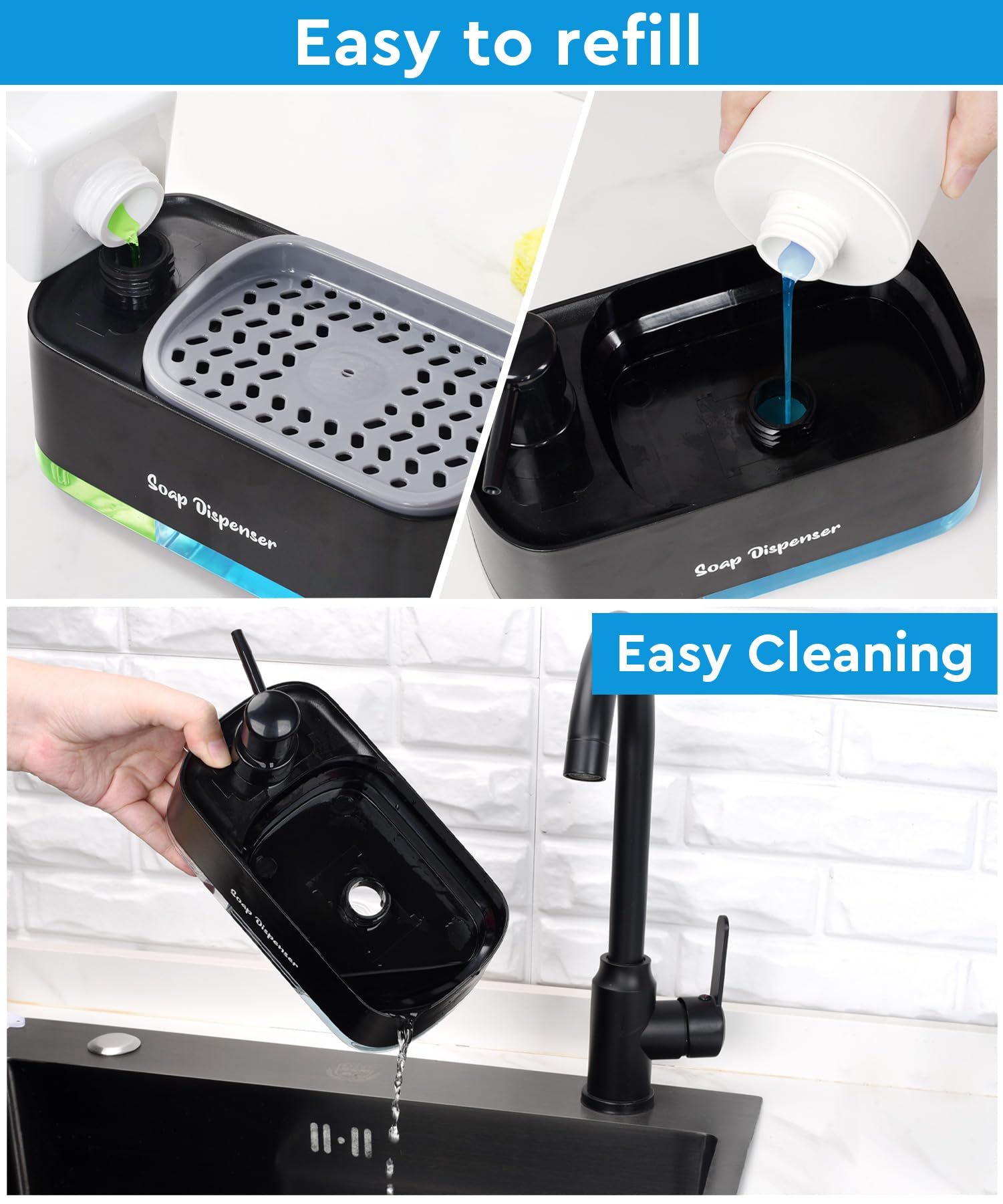 Bestseek Hand and Dish Soap Dispenser Set for Kitchen Dual Soap Dispenser with Sponge Holder - Image 4