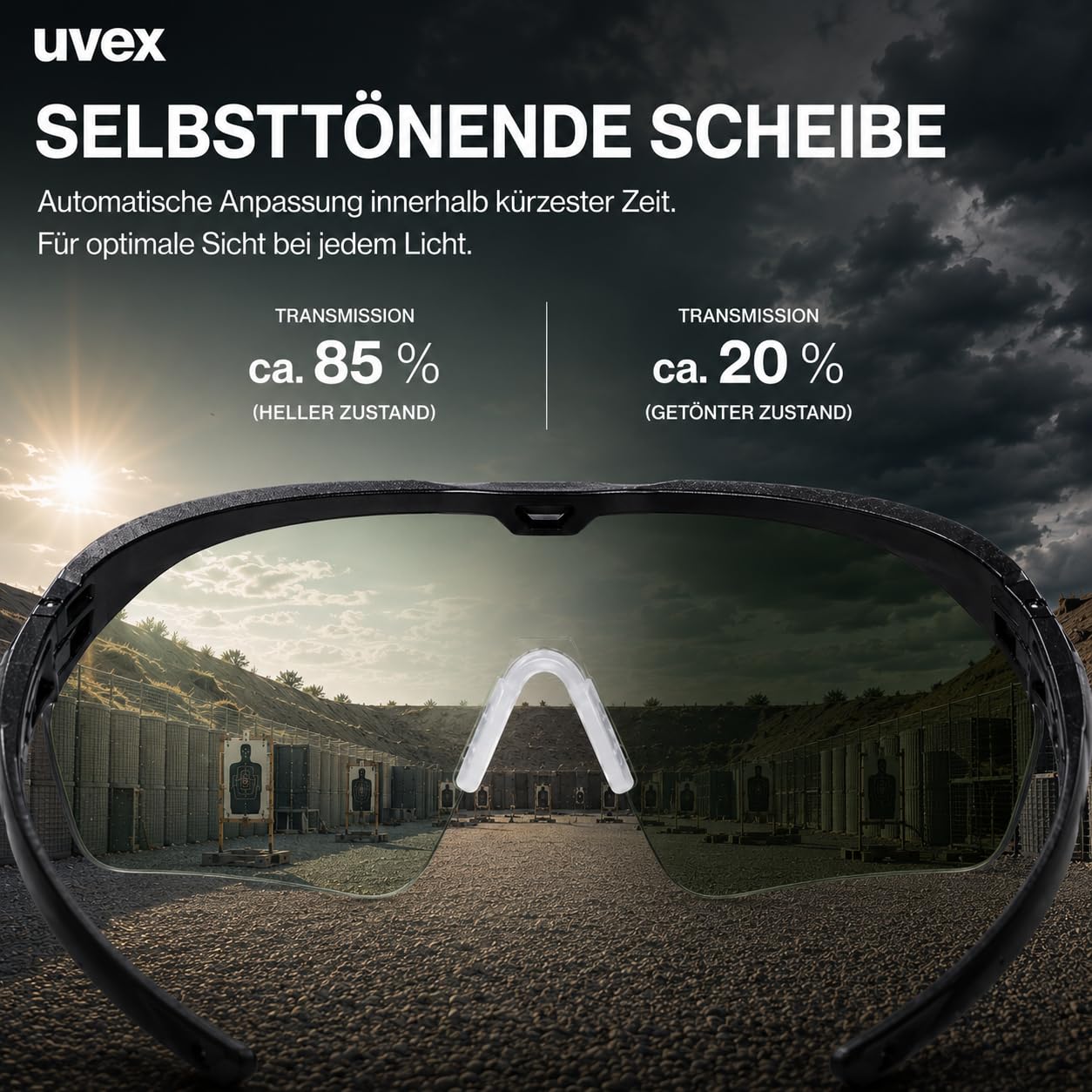 Uvex apache spec variomatic - Selbsttönende Schutzbrille für Sportschützen, beschlagfrei & kratzfest, geeignet für Training und Schießstand - STANAG 2920/4296