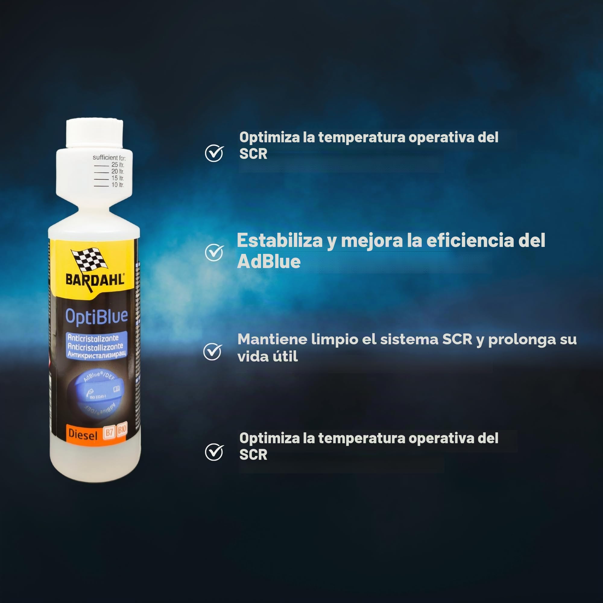 Bardahl - OptiBlue - Aditivo Antiincrustante para AdBlue, Mejora la Eficiencia, Limpia el Sistema SCR y Protege los Inyectores AdBlue, para Automóviles Diésel con SCR AdBlue, 250 ml