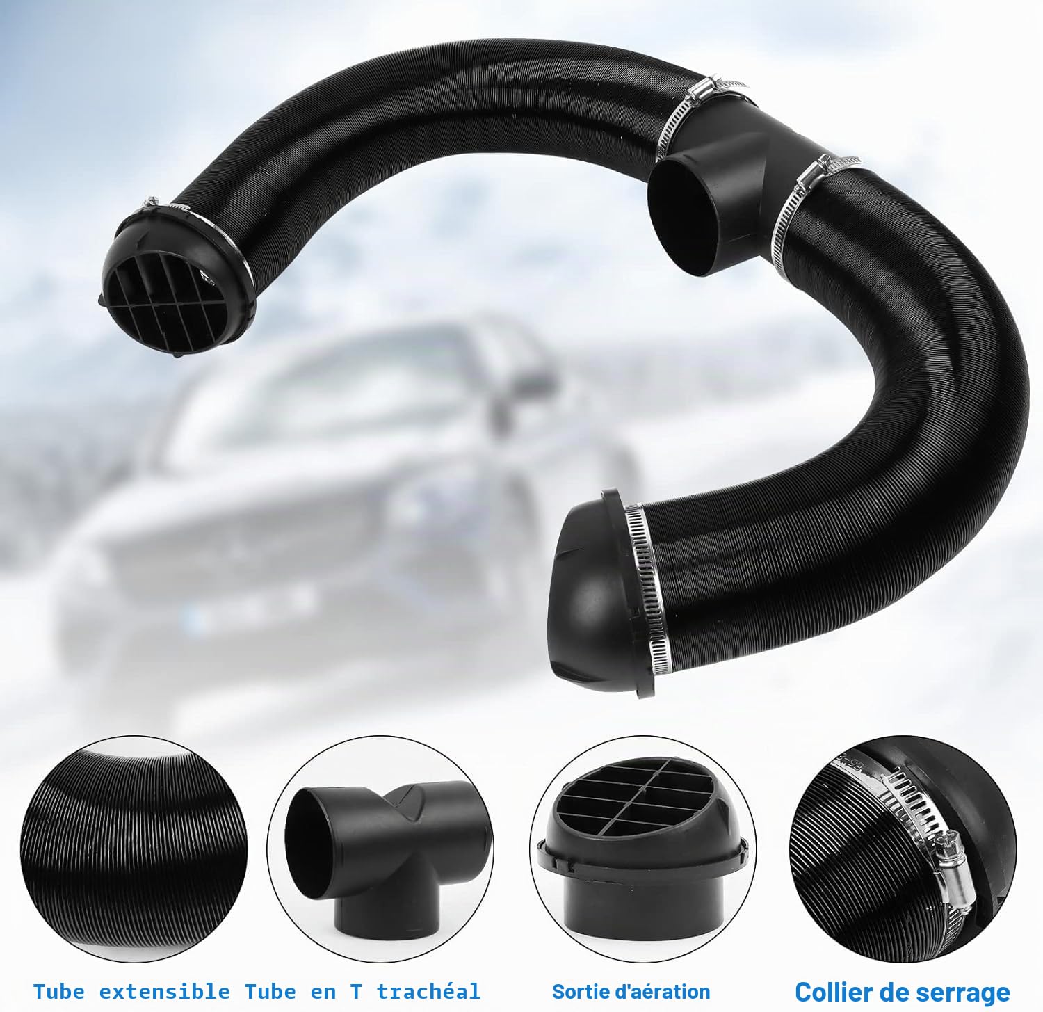 Kit D'accessoires de Chauffage Auxiliaire, Tuyau de Ventilation de 75 mm, Tuyau de Chauffage de Voiture, Sortie d'air Chaud, Silencieux d'échappement de Voiture, Jeu de Colliers de Serrage