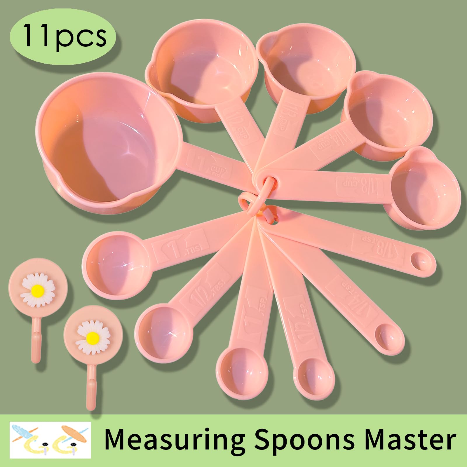 XGiGiX Pink Measuring Cups and Measuring Spoons Set of 11pcs,Cute Plastic Accurate Tablespoon,Kitchen Ingredient Measure Tools,Good Gift for Cooking and Baking