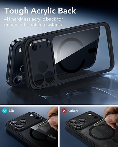 Vista 593 de ESR Funda para iPhone 15 Pro Max, compatible con MagSafe, de grado militar, negro transparente