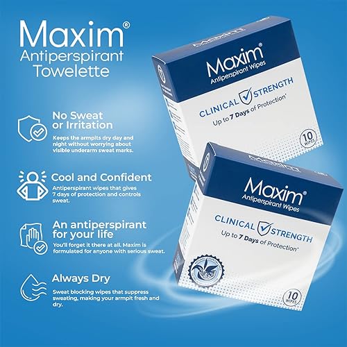 Maxim Antiperspirant Deodorant Wipes - Hyperhidrosis Treatment(Original,10 Count (Pack of 4))