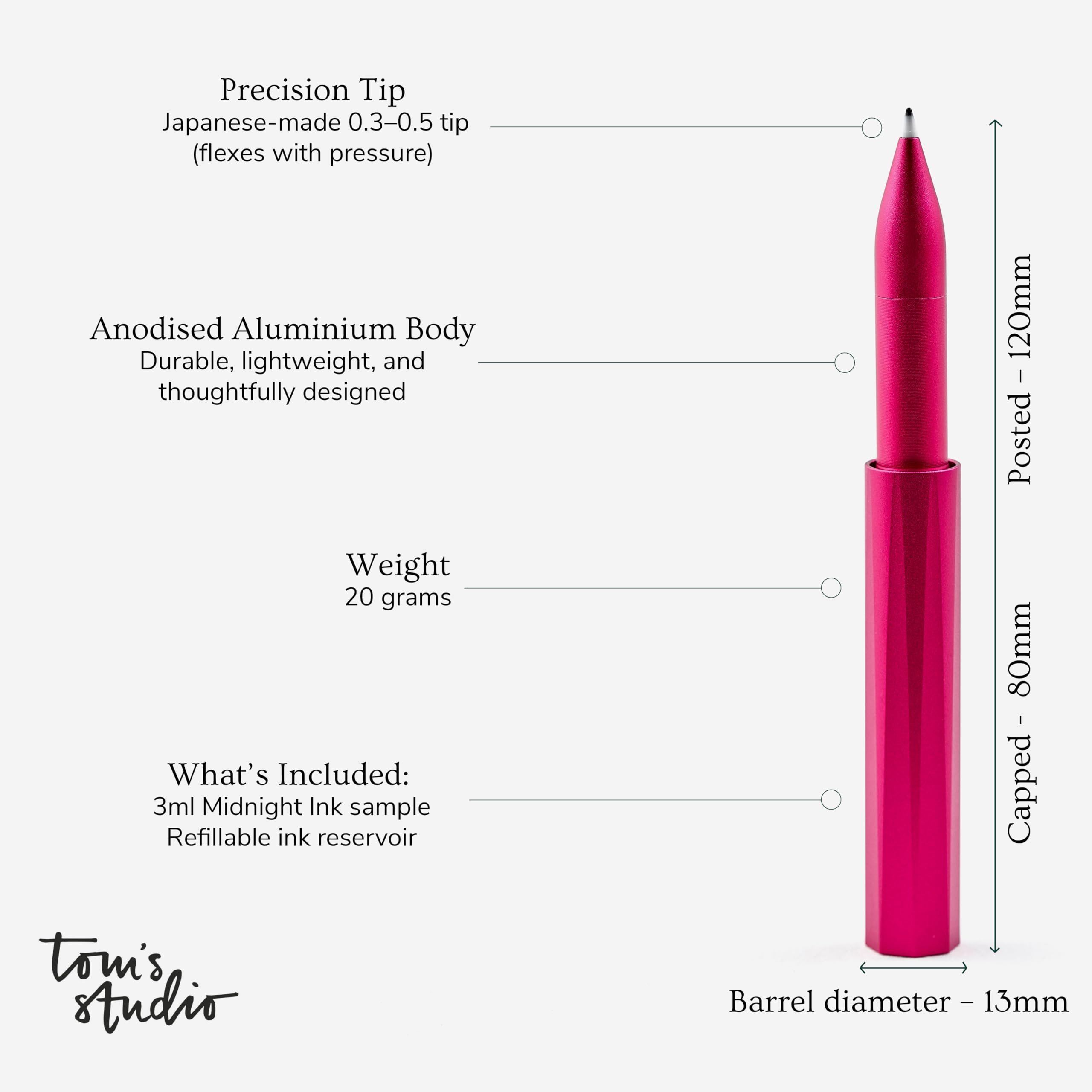 Tom's Studio The Wren - Refillable Everyday Writing Pen (Raspberry) - Image 2