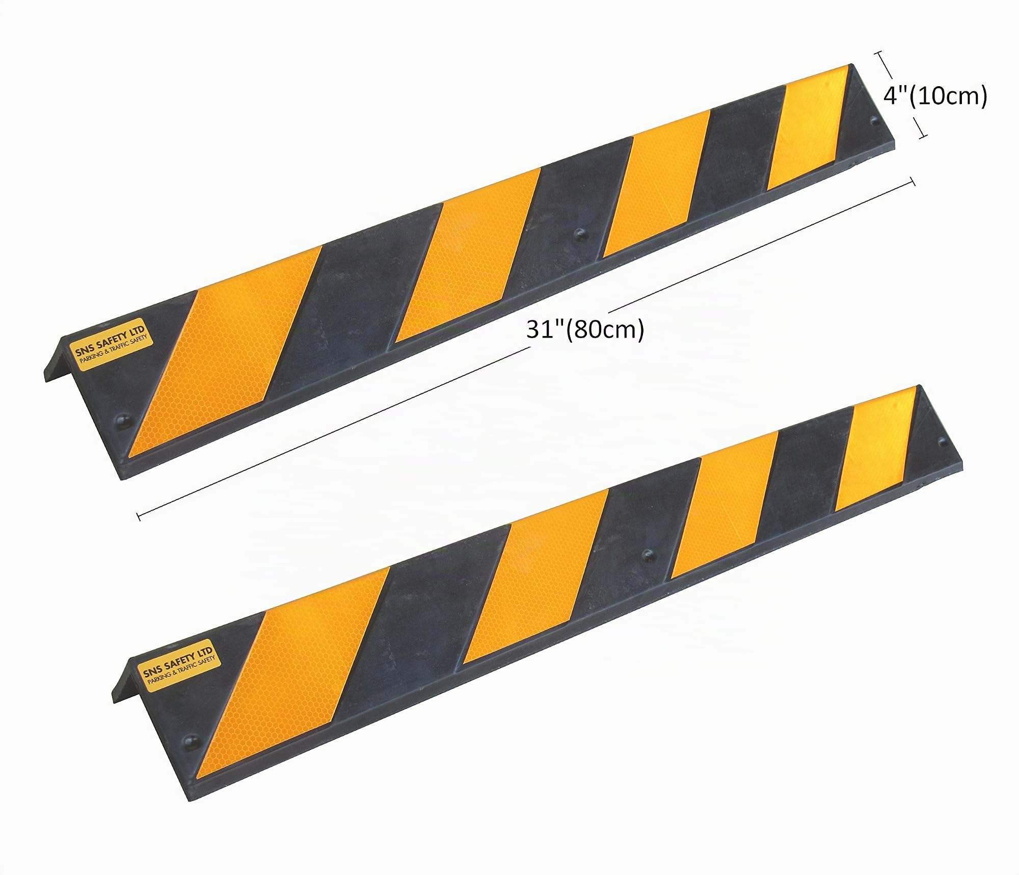 RCG-131x2 Paraspigoli in gomma, spessore 8 mm, per parcheggi e magazzini, colore nero e giallo, dimensioni 80 x 10 x 10 cm (confezione da 2 pezzi)