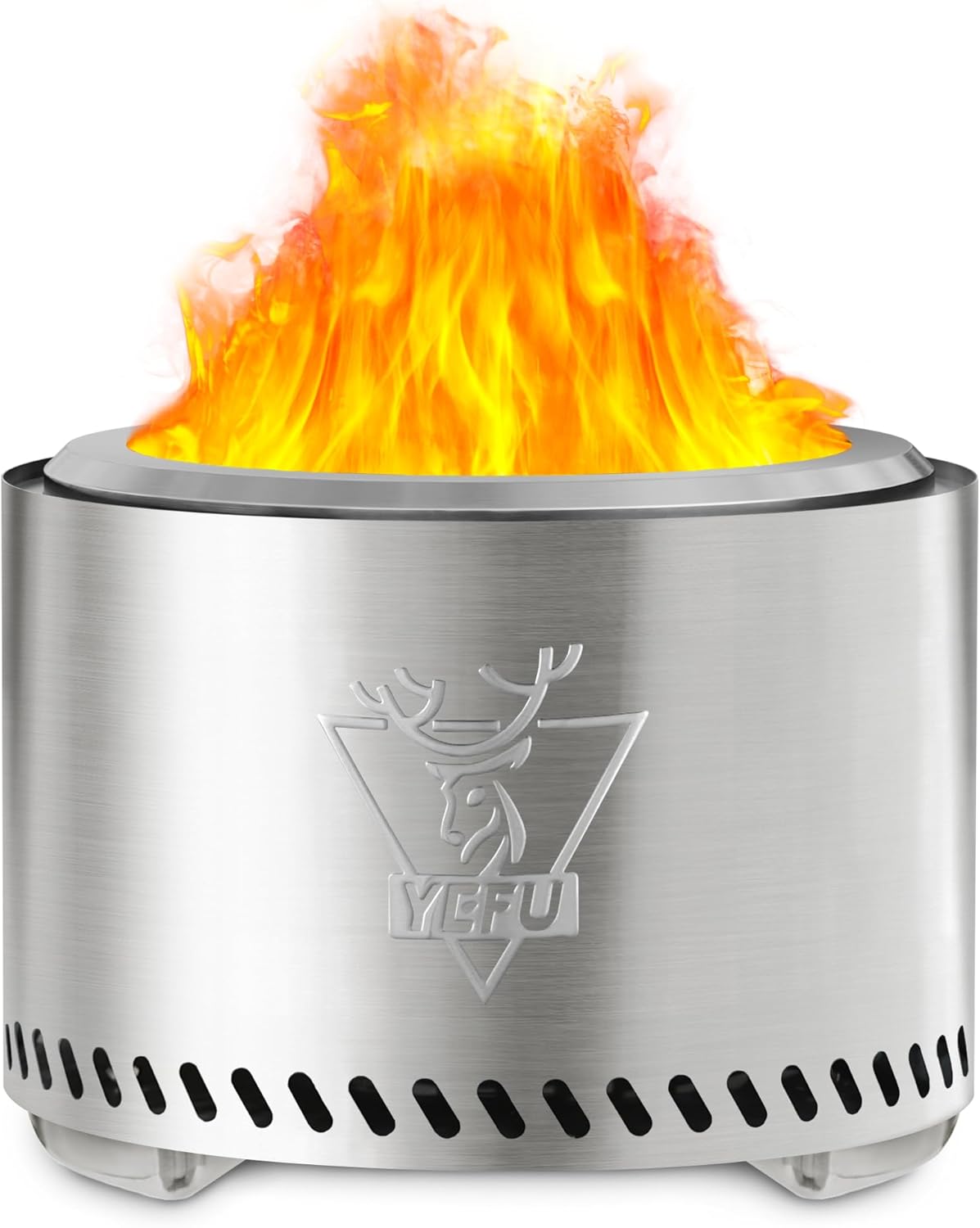 YEFU Smokeless Fire Pit 19 inch, Portable Safe Burning Fireplaces for Outdoor Patio Camping, 304 Stainless Steel Firepit with Removable Ash Pan & Stand & Travel Bag, Silver 19 inch Silver