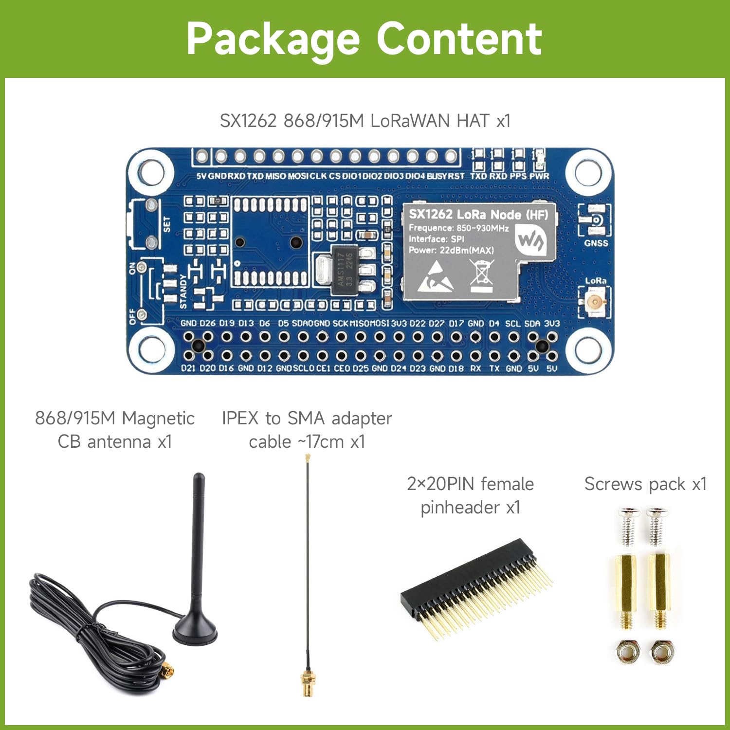 Amazon.com: Waveshare SX1262 LoRaWAN Node Module Expansion Board
