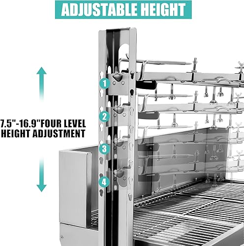Miniatura 4 de Parrilla asadora de acero inoxidable de 176 libras con deflector de viento, motor de 25 W, asador de cordero pequeño de cerdo, asador de carbón de