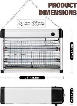 Fly and Insect Killer with 10 Ft Cord, (2) Extra Replacement Bulbs Electric Bug Zapper Indoor Insect Killer - for Moth, Fruit Fly, Garage Bug Catcher/Eliminator/Trap/Shocker/Bug Zapper