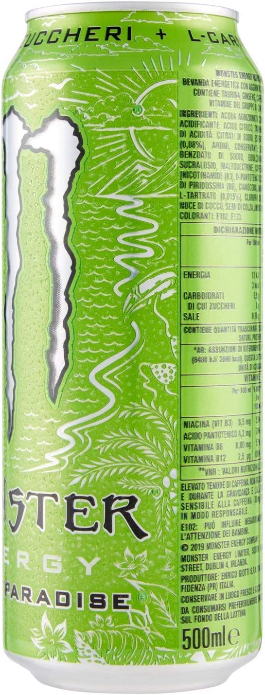 Ultra Paradise Bevanda energetica - Lata de manzana (48 x 500 ml, sin azúcar) | Energy Drink senza zucchero, sin alcohol, verde refrescante, ideal para deportes, lavoro e gaming, peso neto total 24 L