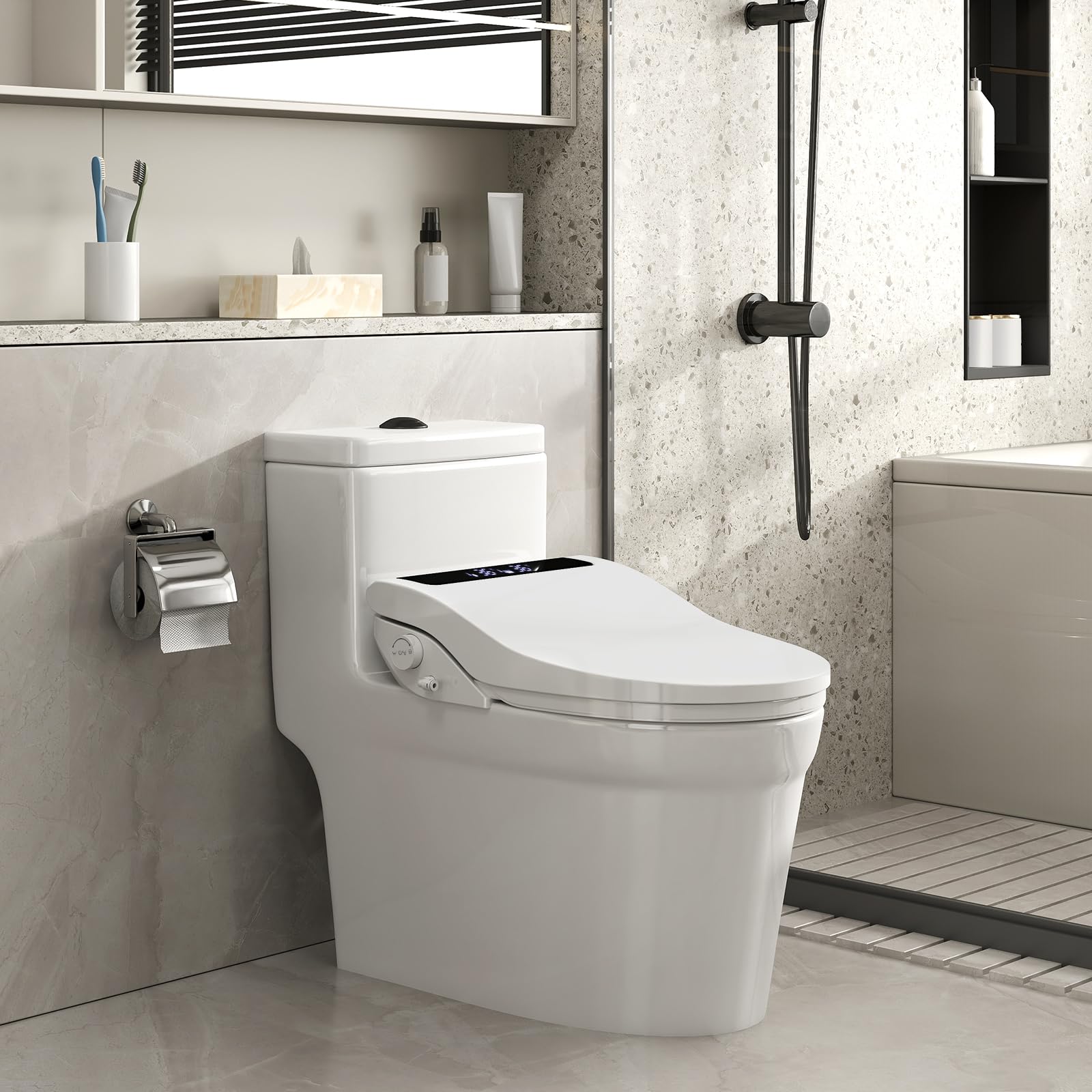 YOURLITE Abattant WC Japonais,Lavant Sechant,Blanc | Abattant WC Japonais Électrique,Abattant Toilette Japonais,Frein de Chute,Veilleuse,Forme V,Télécommande