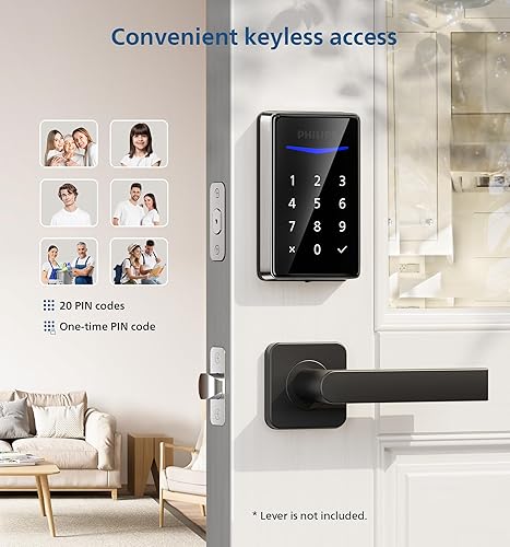 Miniatura 2 de Philips Cerradura de puerta de entrada sin llave, genera código único de forma remota no conectada, cerradura de cerrojo independiente con teclado