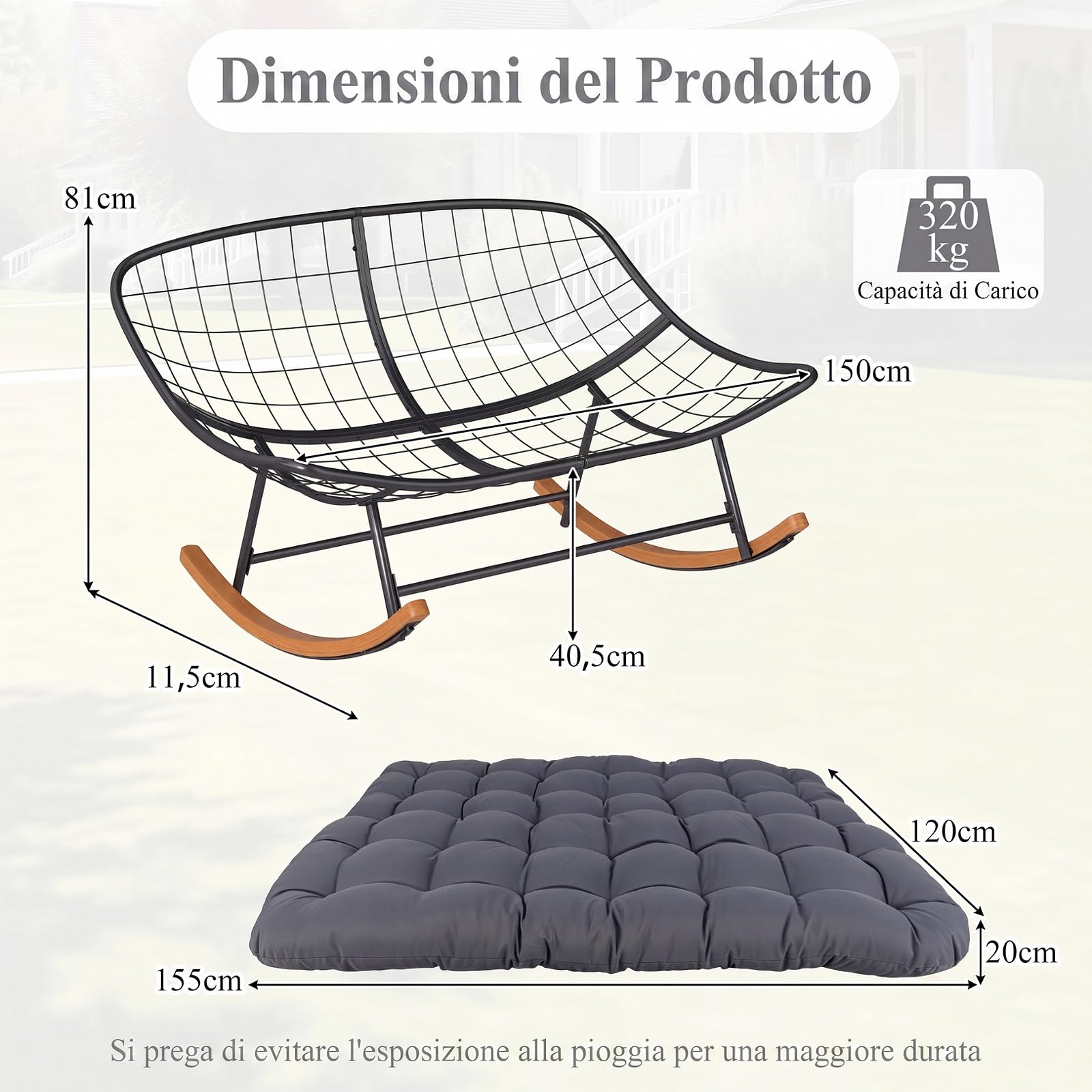 COSTWAY Poltrona Dondolo a 2 Posti, Sedia Ergonomica (Grigio Scuro)