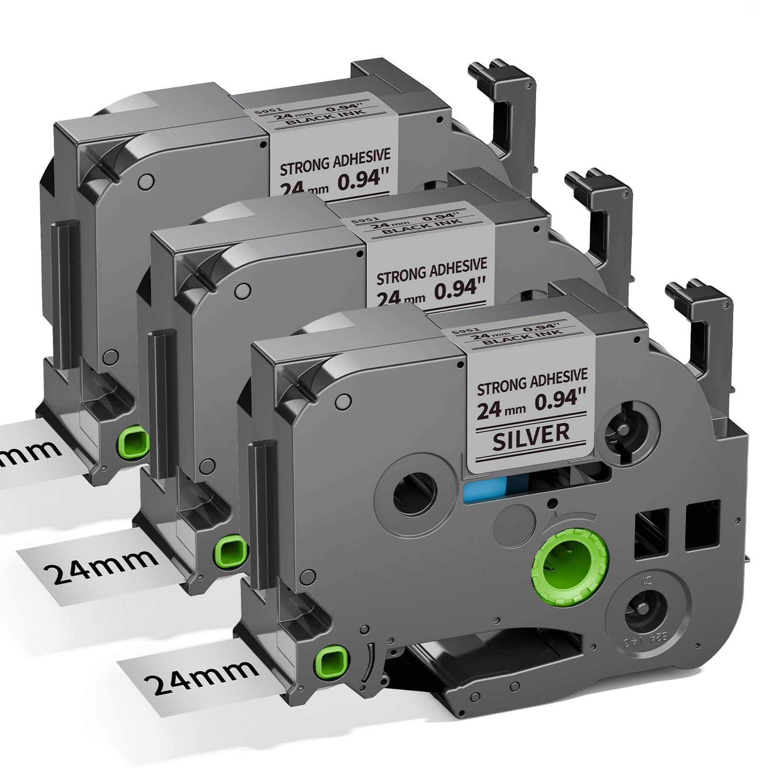 Label KINGDOM TZe-S951 24mm Silver Extra Strength Adhesive Tape Replacement for Brother TZeS951 Black on Silver TZe Tape 24mm 0.94 Strong Adhesive for