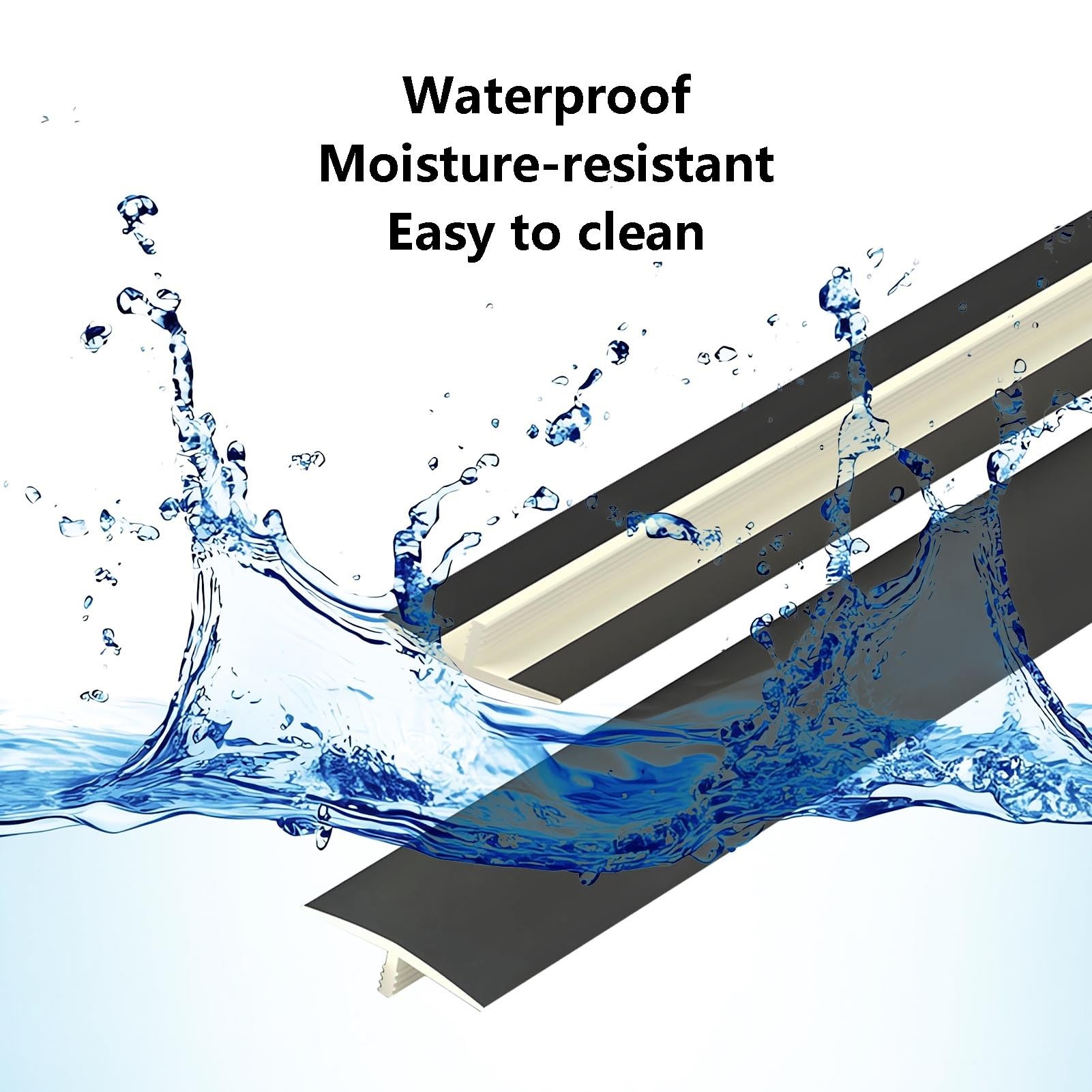 3 Pcs T Shape Transition Strip Grey PVC Floor Joint Threshold Trim Flat Partition Edge Molding 35.4"x1.4" (90x3.6cm) for Seamless Flooring Finish