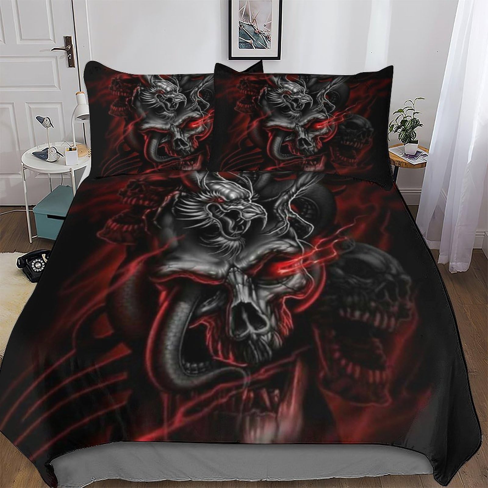 Housse de couette squelette microfibre 220x240 pour métamorphoser une chambre d'enfant style gothique