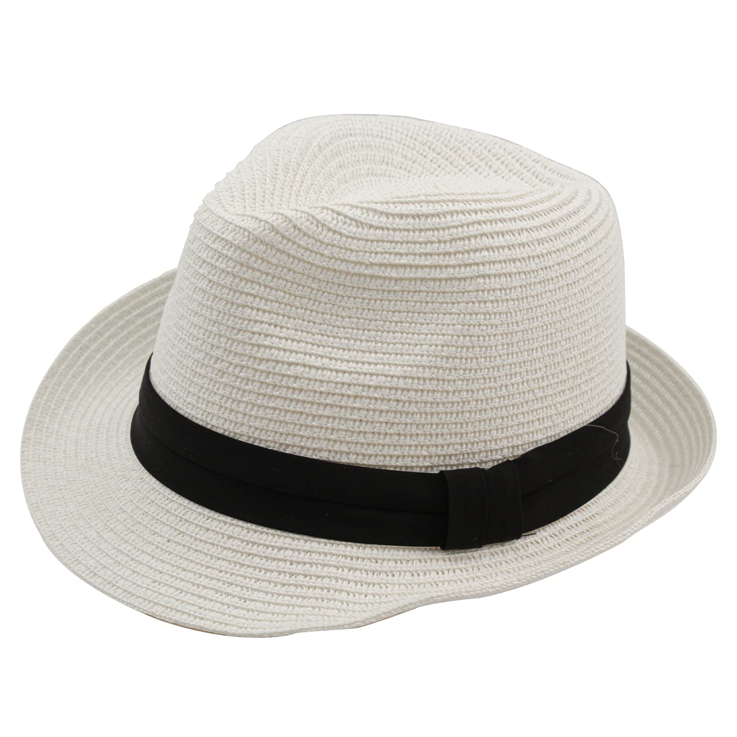 Carnavalife Sombrero Paja Hombre Mujer Fedora Borsarino Trilby Gorra Panamá Verano Playa ala Corta Moda Unisex (lu-128 Blanco, 58cm)