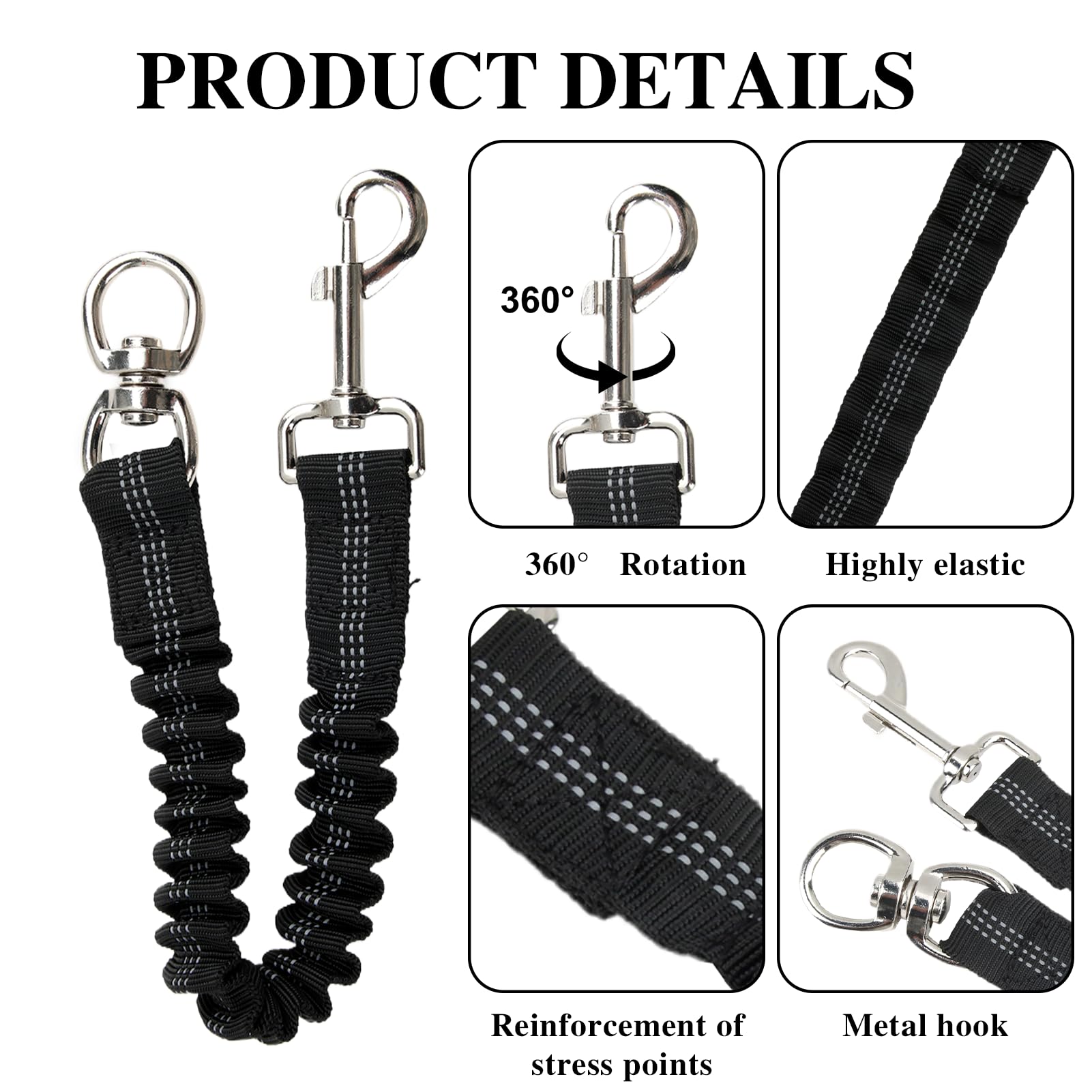 Elastische Hundeleine Mit Ruckdämpfer – 42 Cm (dehnbar Auf 57 Cm), Mit Reflektorstreifen, Für Mittlere/große Hunde