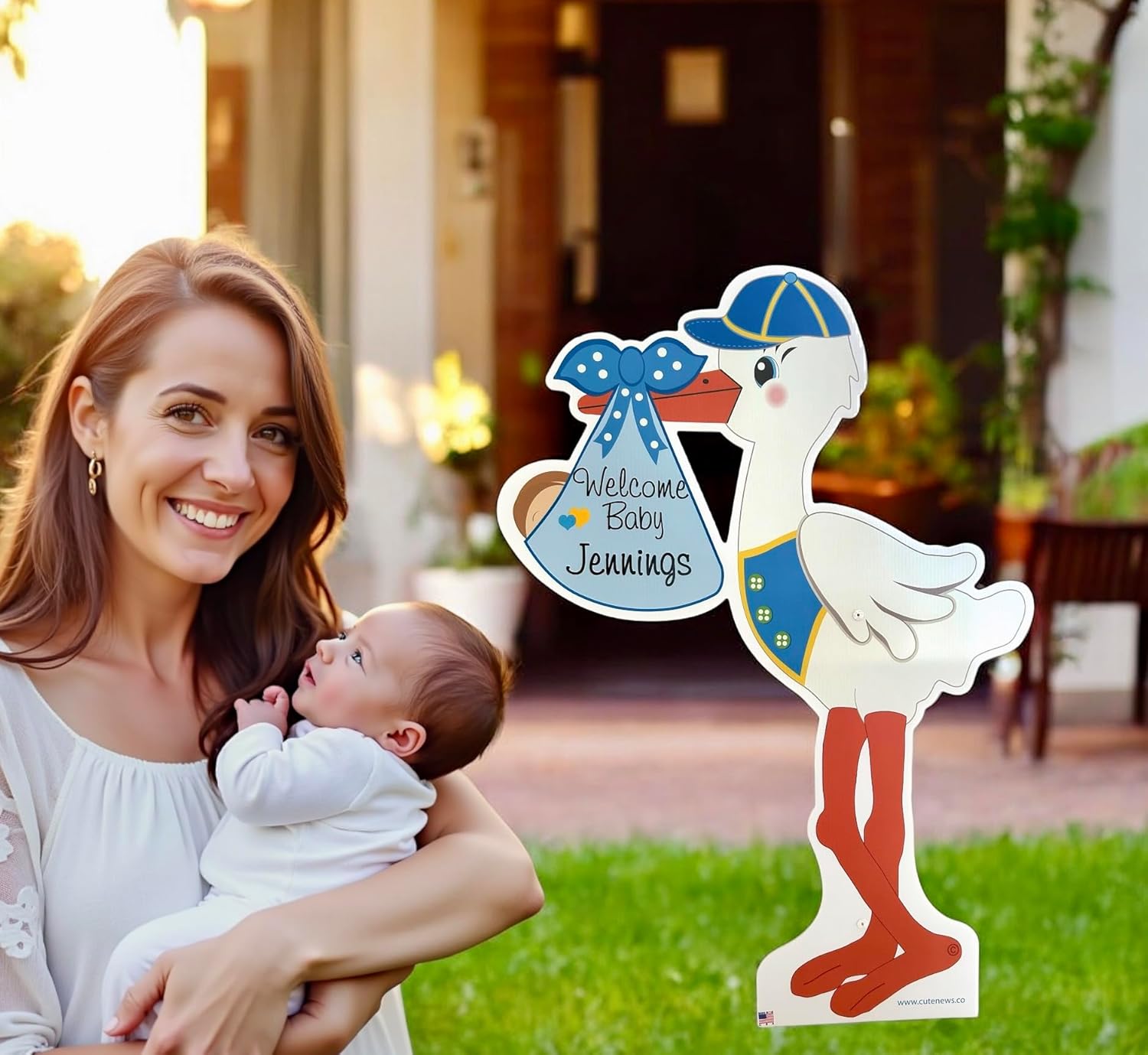 It's a Boy Yard Stork Sign, Welcome Home Newborn Lawn Announcement, Personalized Baby Shower Banner, Outdoor Party Decoration, Custom Birth Arrival Gift, 4 ft Tall, Blue