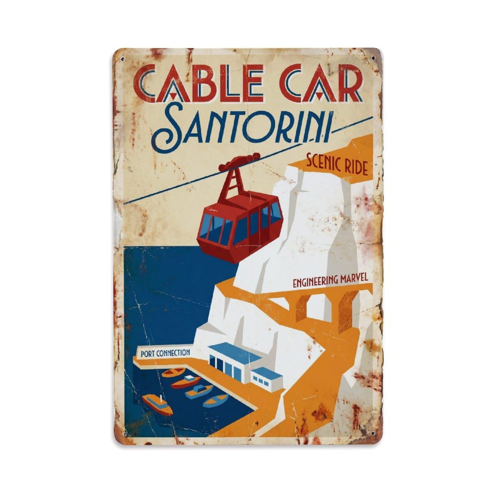 Este 8X12inch Style Vintage Travel Fira Santorini Cable Car Metal Tin Sign