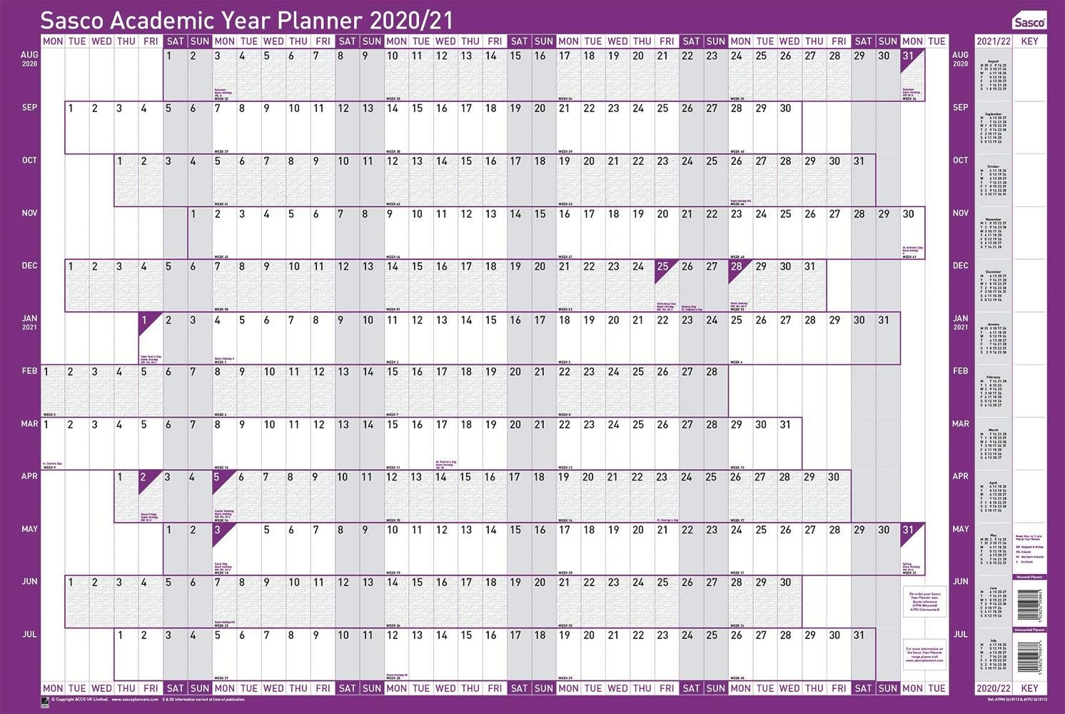 Sasco 2410113 2020/21 Poster Style Academic A1 Wall Planner with Wet Wipe Pen & Sticker Pack, 610 x 915 mm (H x W)