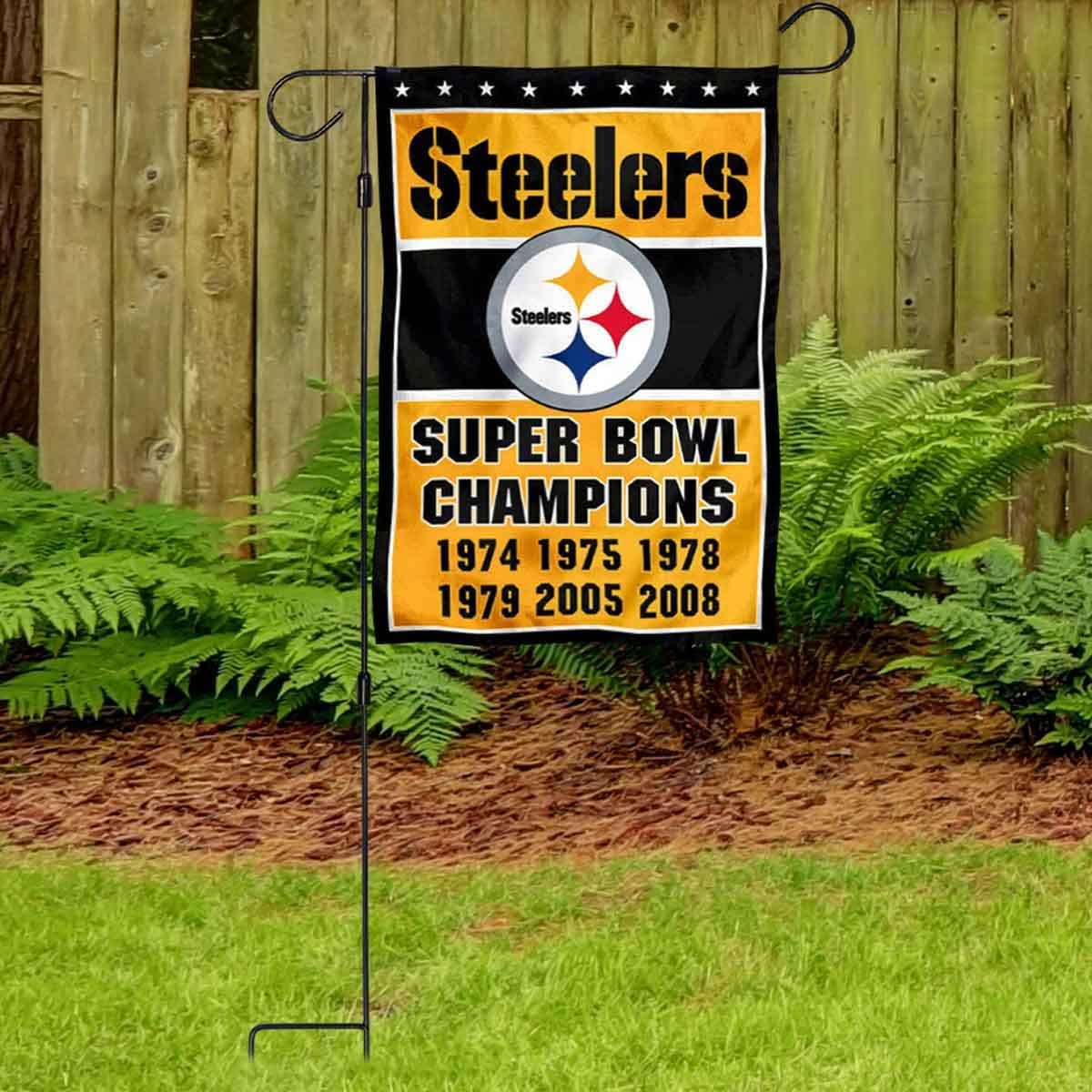 Steelers 6 Time Champions Garden Flag and Stand Pole Holder Mount - Image 3