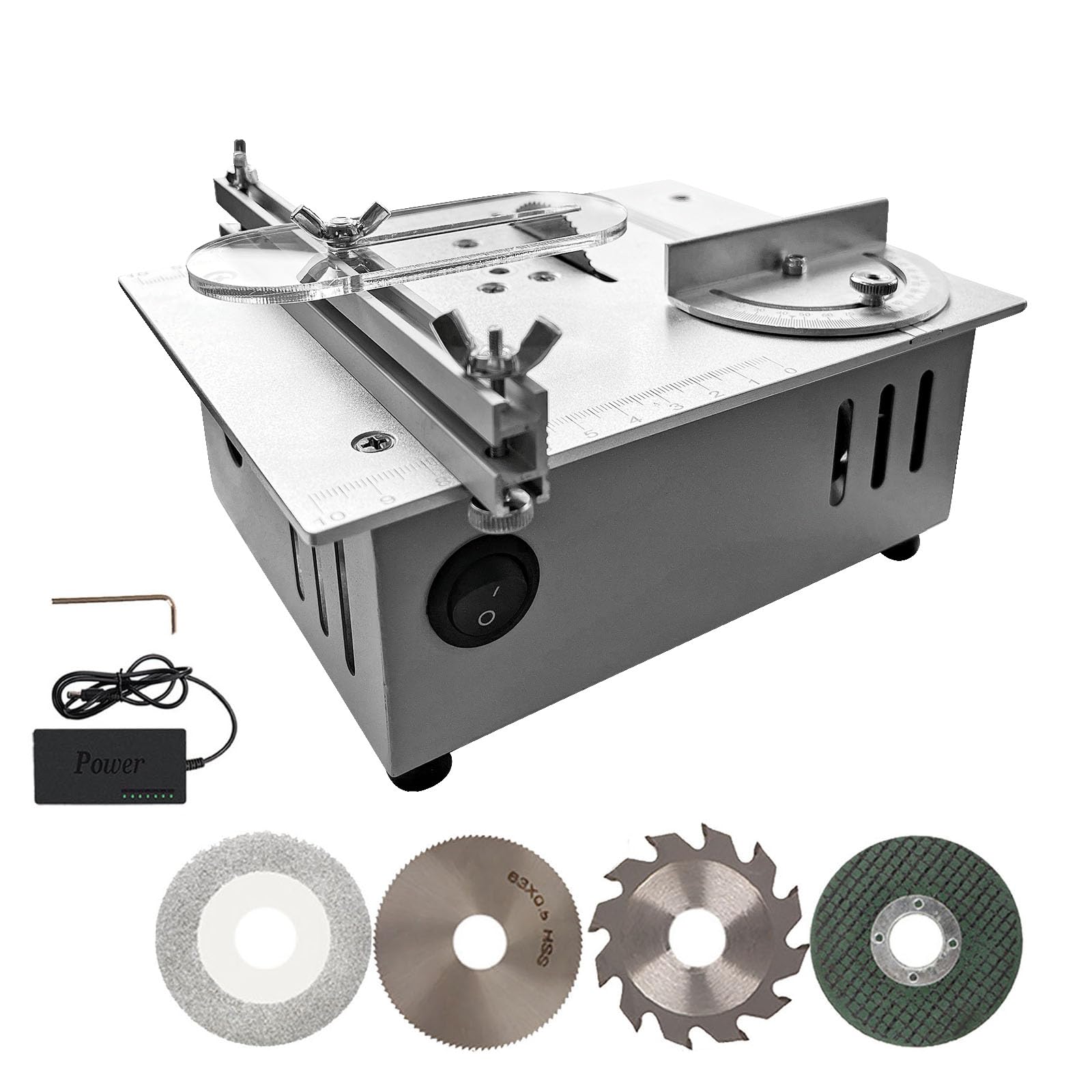 Mini sega e circolare da tavolo 4 lame, seghe portatili di precisione Saw-0,1-15 mm regolabile in altezza/7 marce/arresto angolare 0-90°