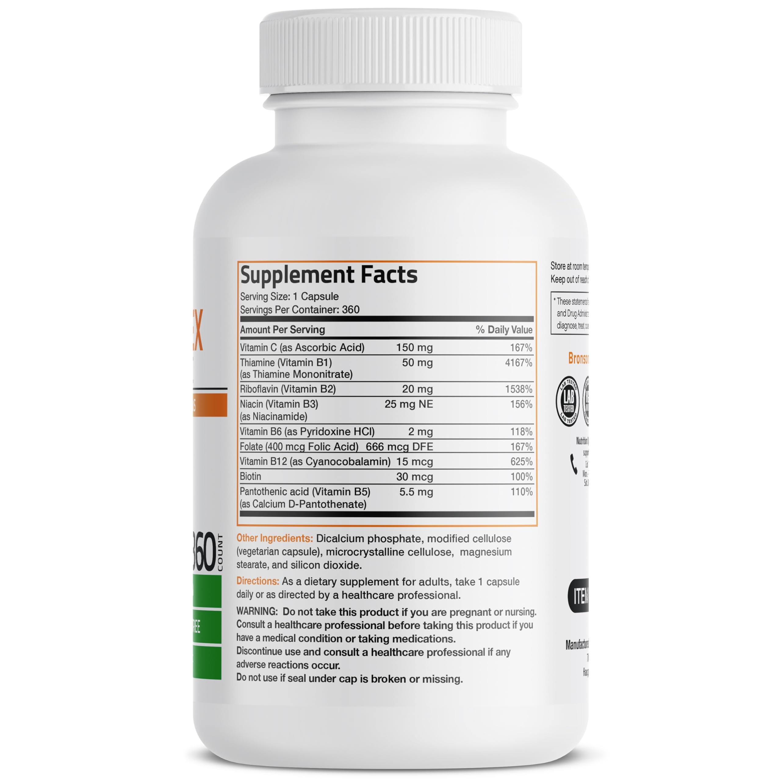 Bronson Vitamin B Complex with Vitamin C Vegetarian Capsules, 360 Count — Amazon image 2