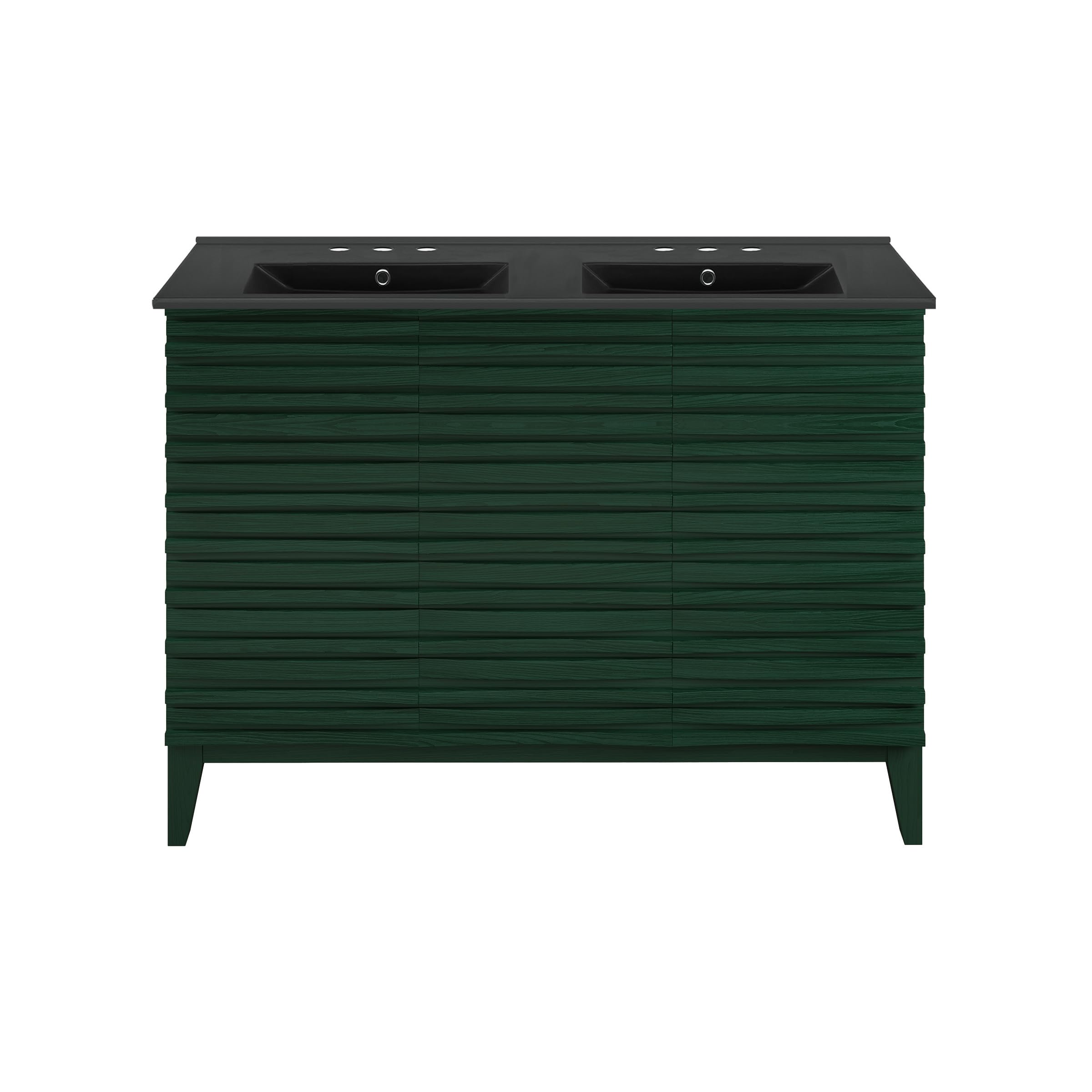 Swiss Madison Cascade 48" Freestanding Bathroom Vanity in Green Oak with Black 3-Hole Widespread Double Basin Sink Top