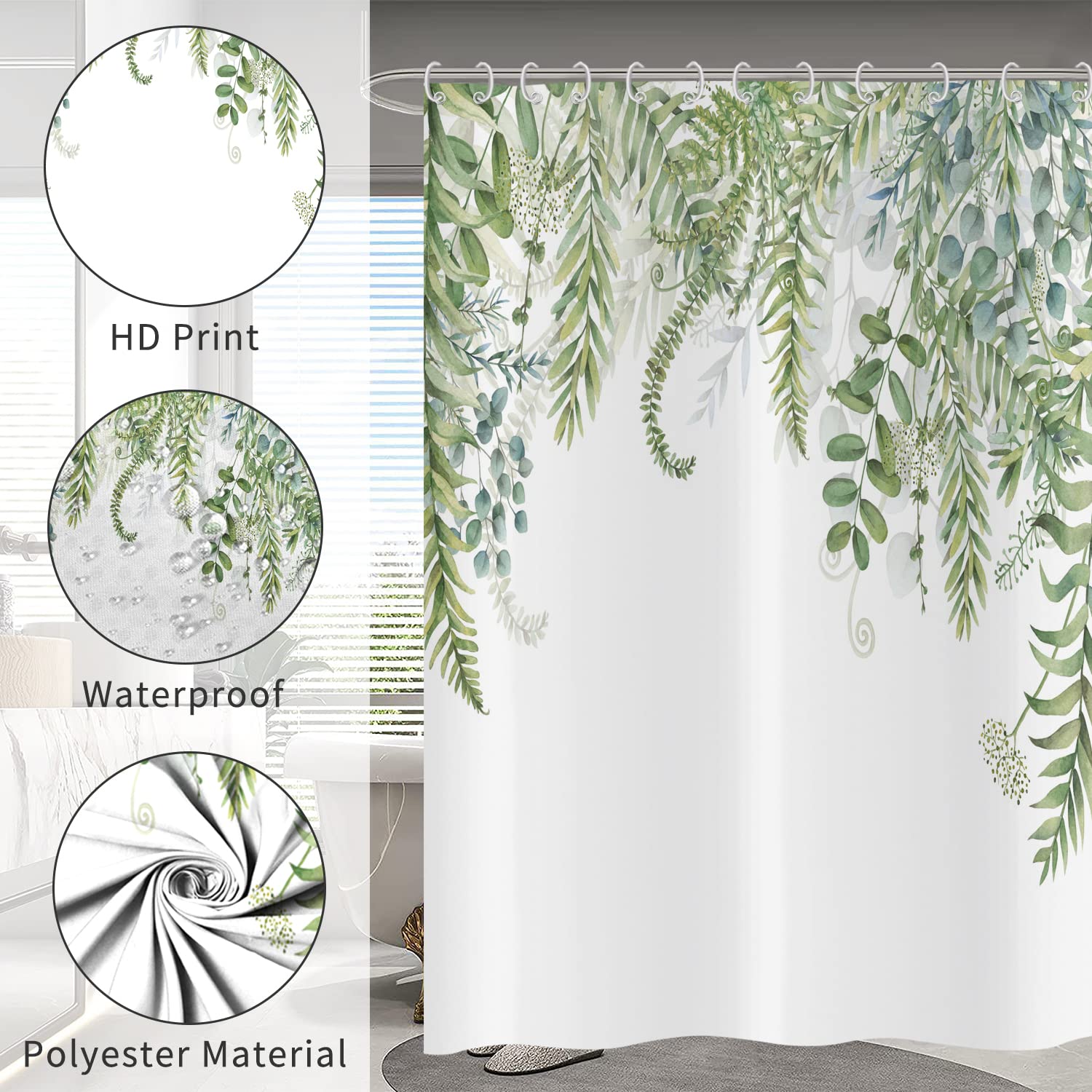 Hnmdmyi Green Leaf Shower Curtain 180x180 - Image 4