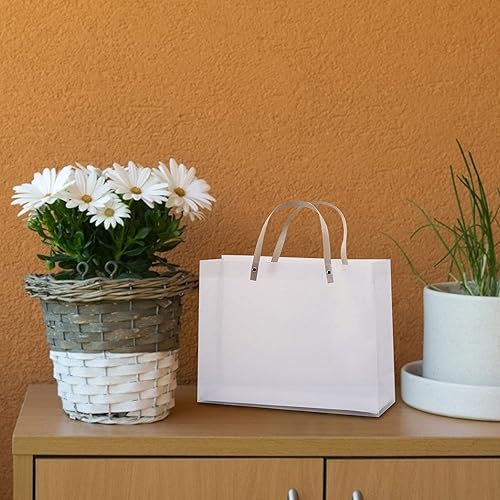 Miniatura 6 de ywbag Bolsas de regalo transparentes con asas, bolsas de plástico reutilizables de color blanco esmerilado para bolsas de regalo, bolsas de