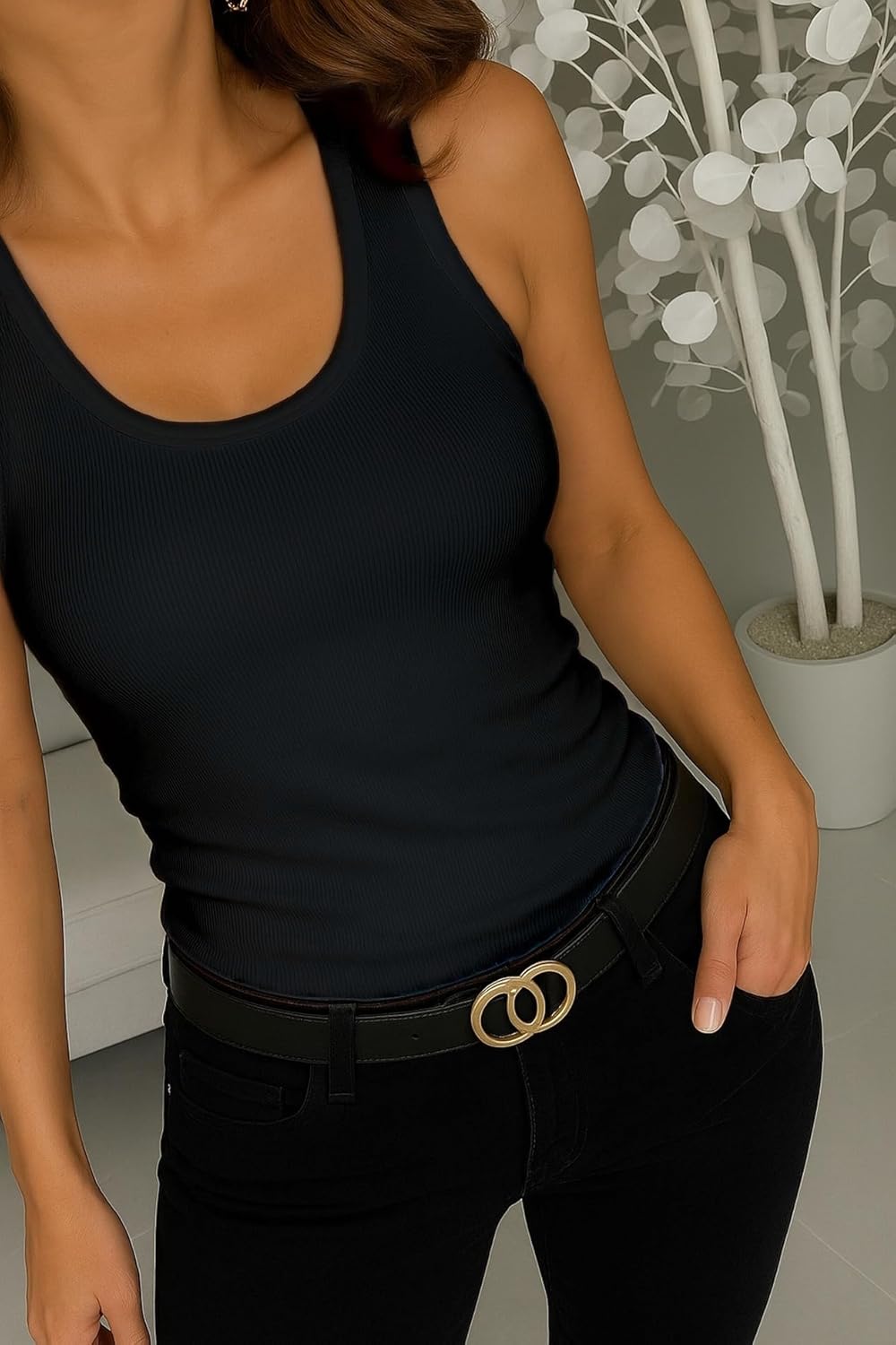 ZAWAPEMIA Women Tank Tops Round Neck Sleeveless Cami Shirt Slim Solid Ribbed Tank Top - Image 3